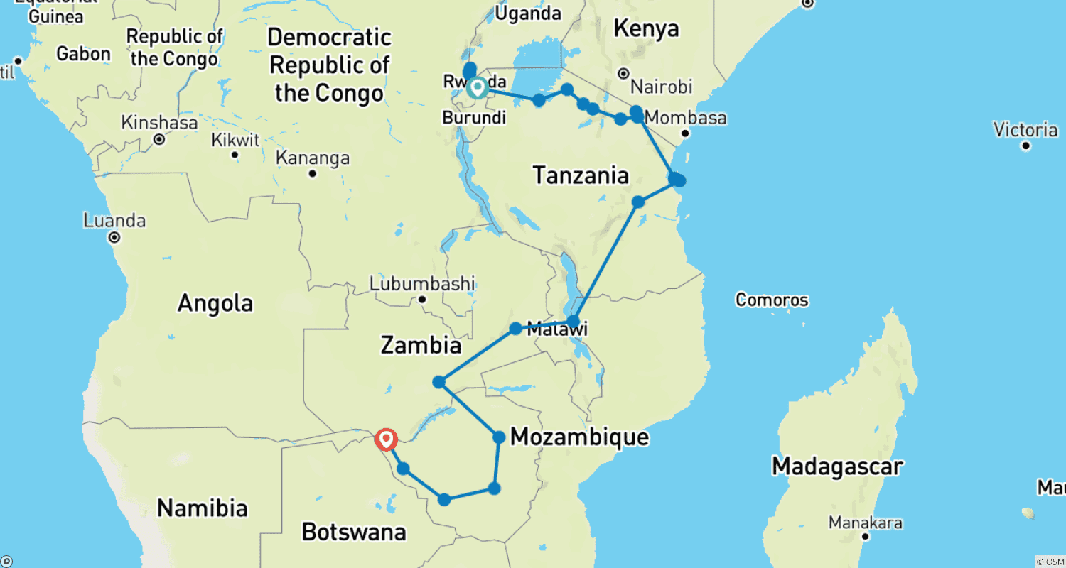 Mapa do percurso de Tusker Trails