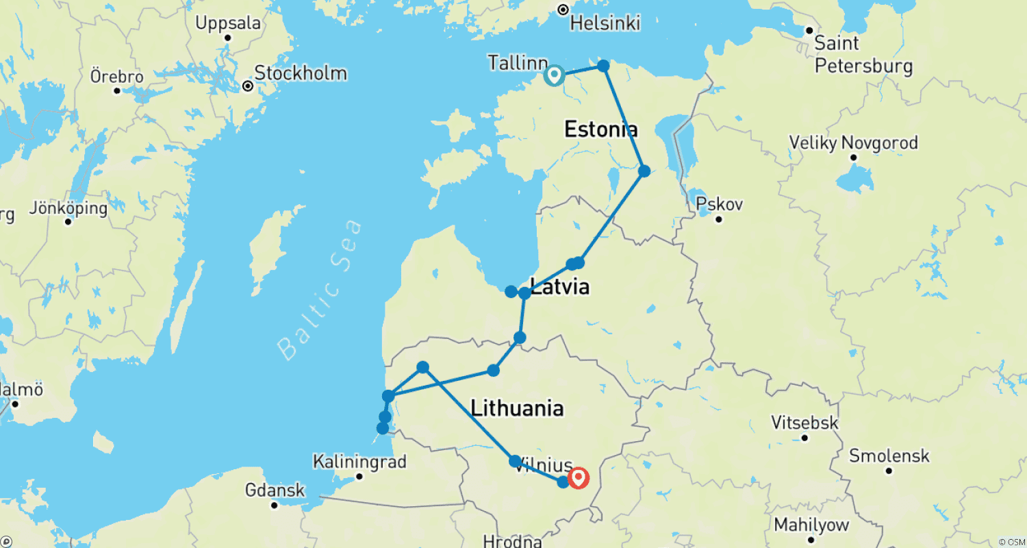Mapa trasy: Odkryj kraje bałtyckie