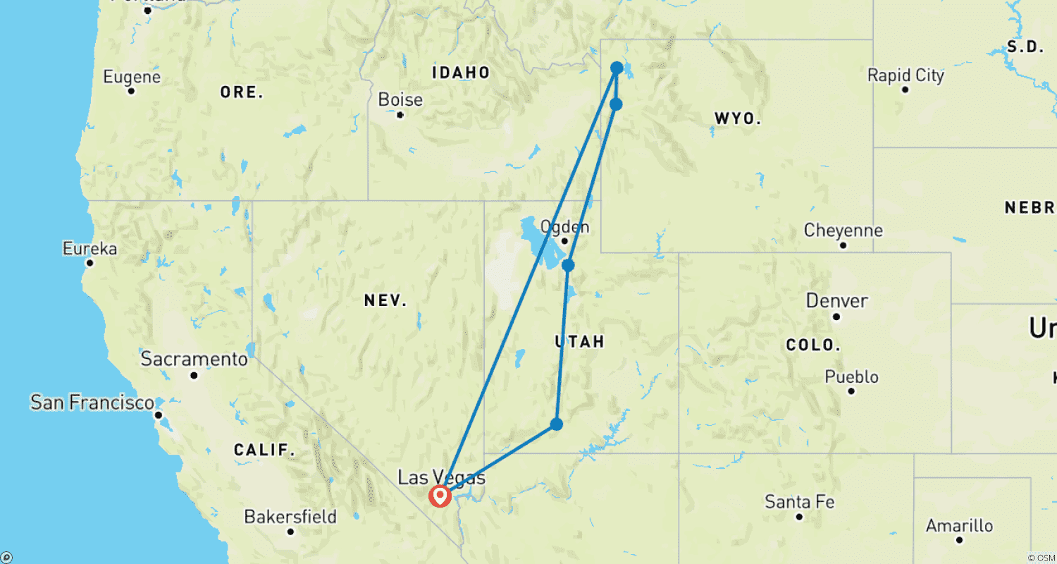 Mapa trasy: Odkrywca Yellowstone i Gór Skalistych