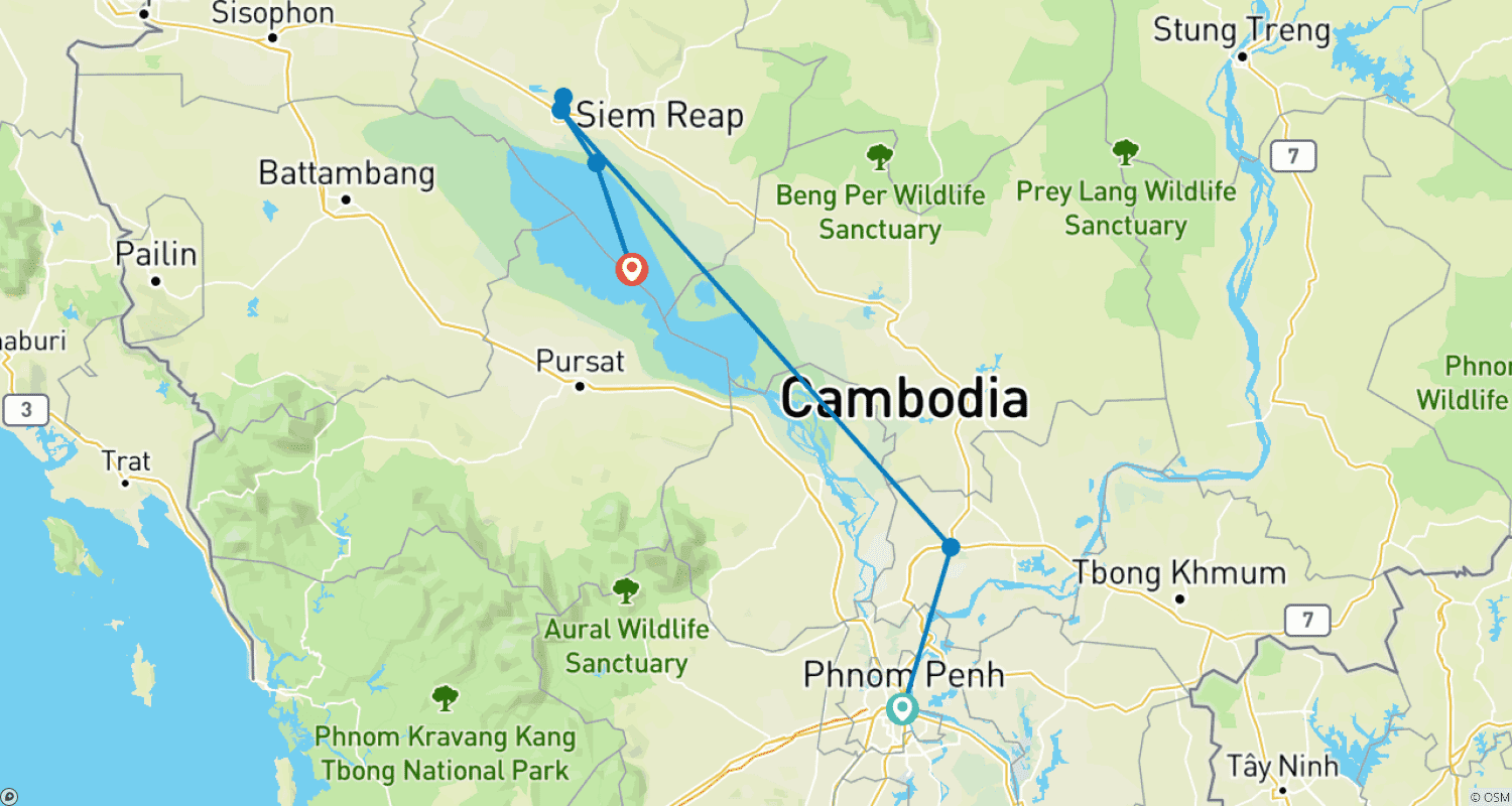 Mapa do percurso de Camboja Encantador