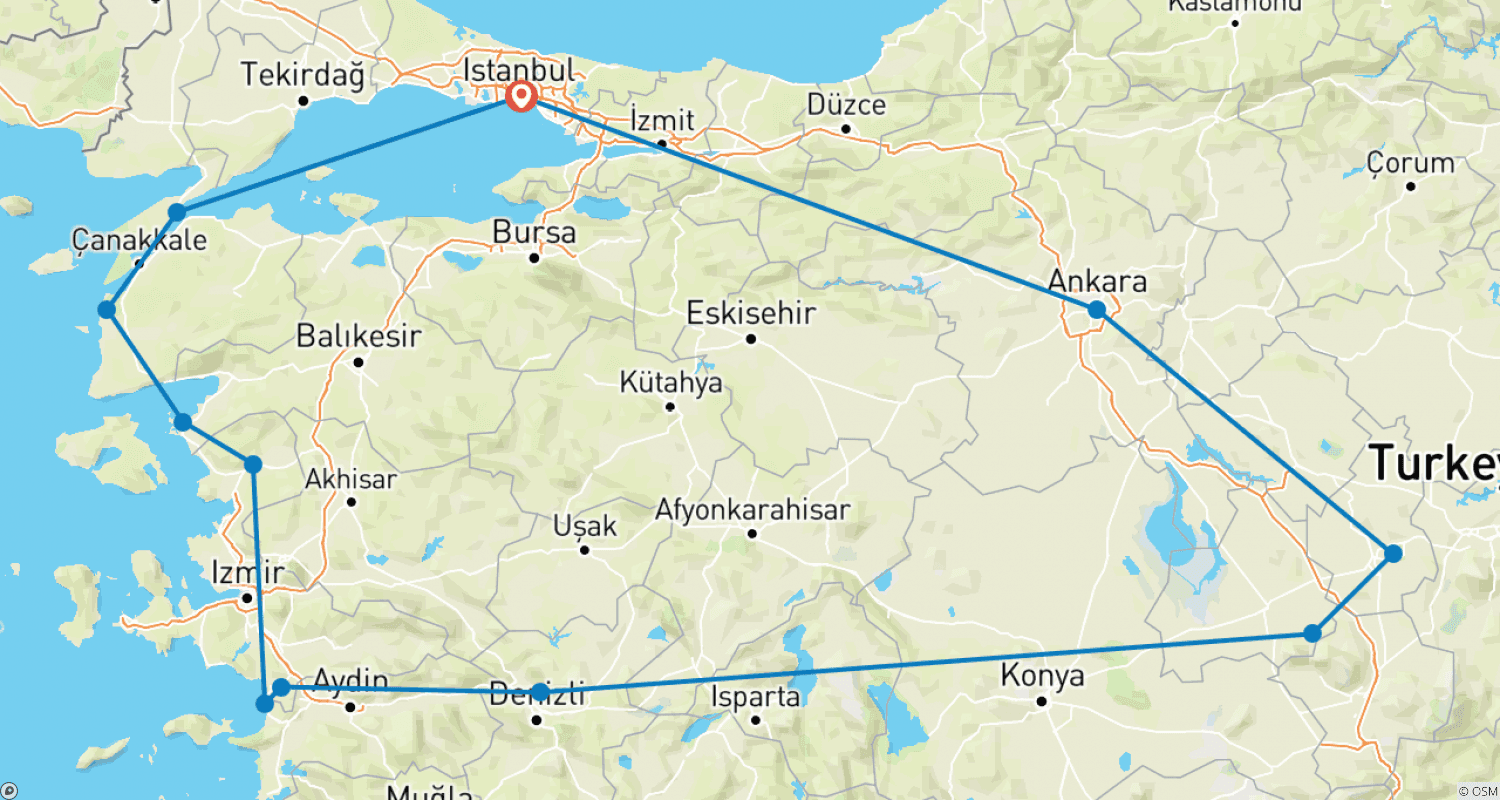 Mapa trasy: Wycieczka z okazji Dnia Anzac – 11 Dni