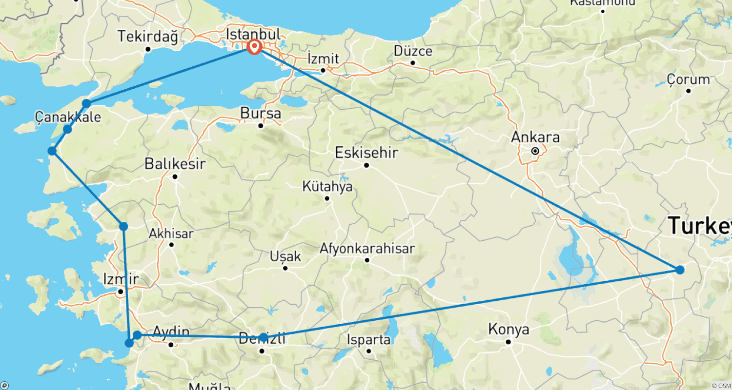 Mapa trasy: Niezbędna Turcja (hotele 5-gwiazdkowe)