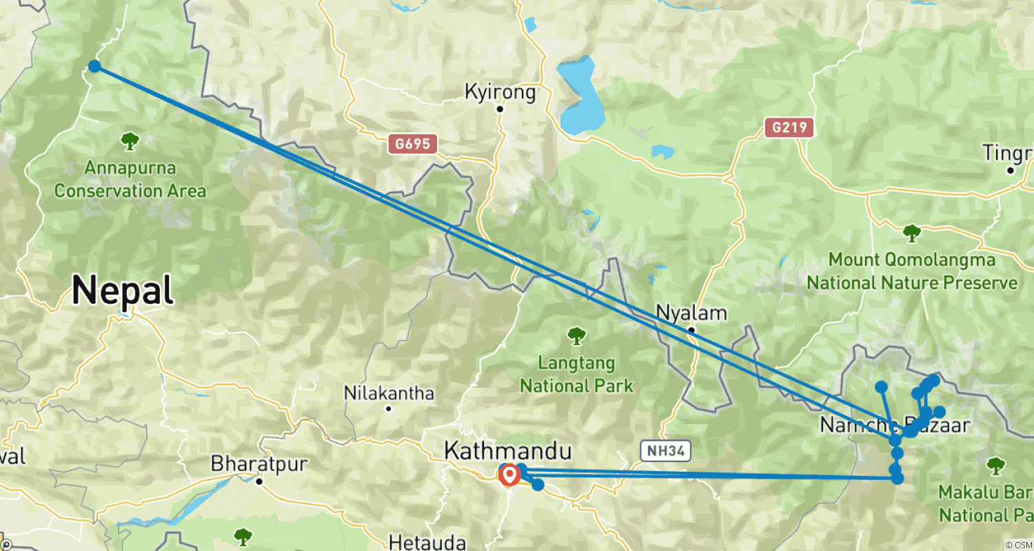 Mapa trasy: Trekking do Bazy pod Mount Everest - 16 dni