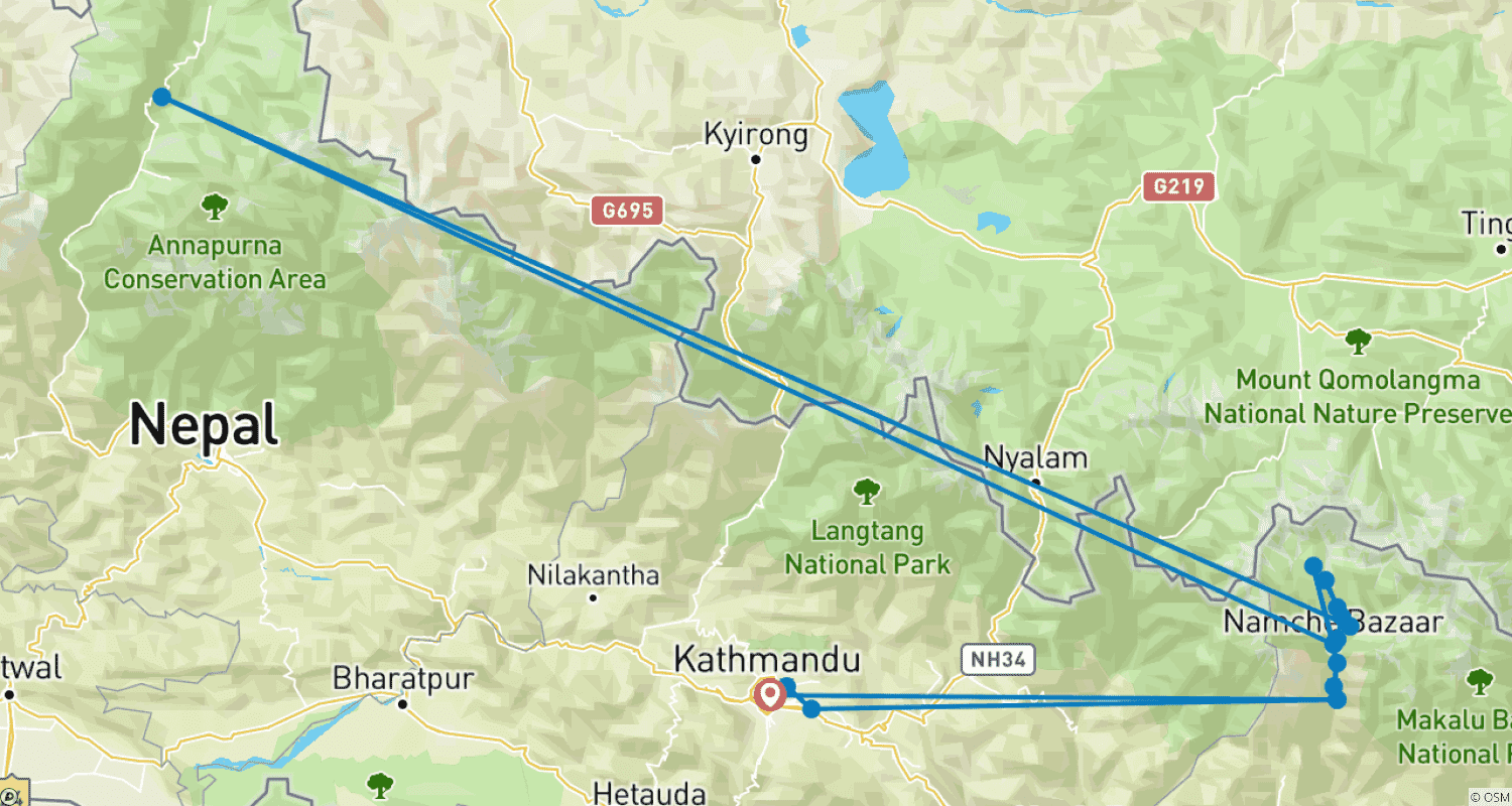 Mapa trasy: Trekking w Dolinie Gokyo