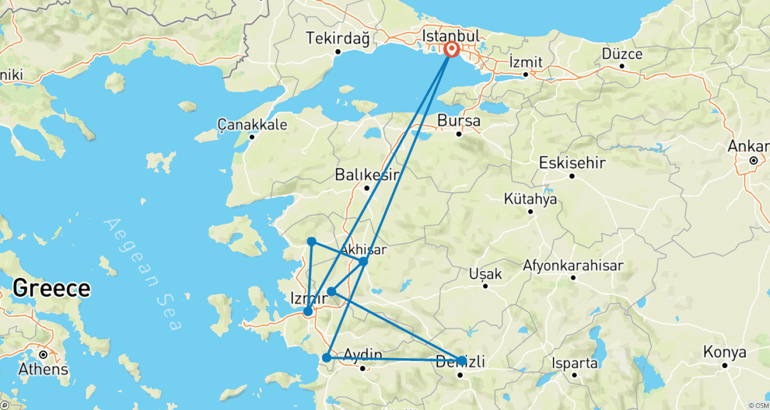 Mapa trasy: Biblia Efez i Siedem Kościołów – 5-dniowa wycieczka