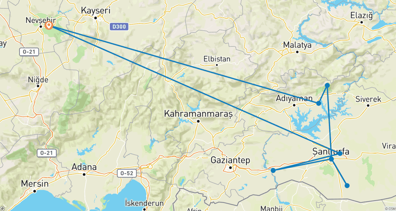 Mapa trasy: Prywatna 3-dniowa wycieczka na Górę Nemrut i do Harran z Kapadocji