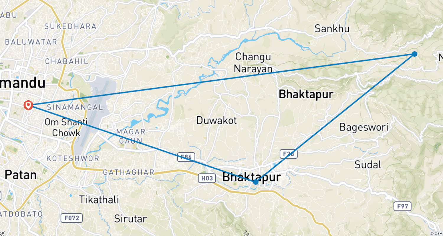 خريطة مسار اكتشاف كاتماندو مع Nagarkot