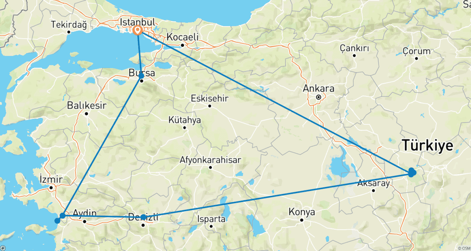 Mapa trasy: Klasyczna Turcja: 8-dniowa prywatna wycieczka