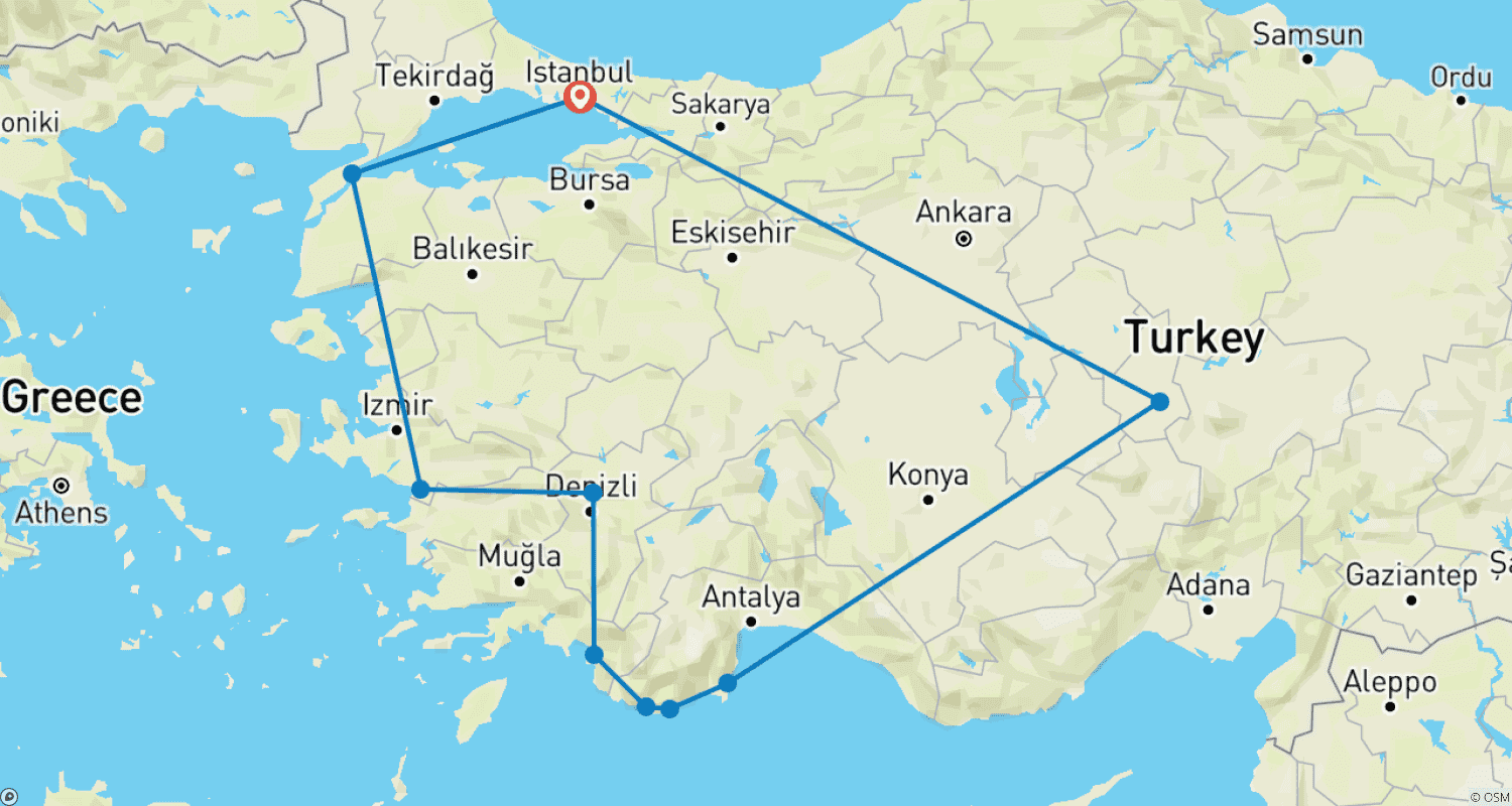 Mapa do percurso de Com Gulet Cruise - Alaturka Explorer - Tour de 13 dias