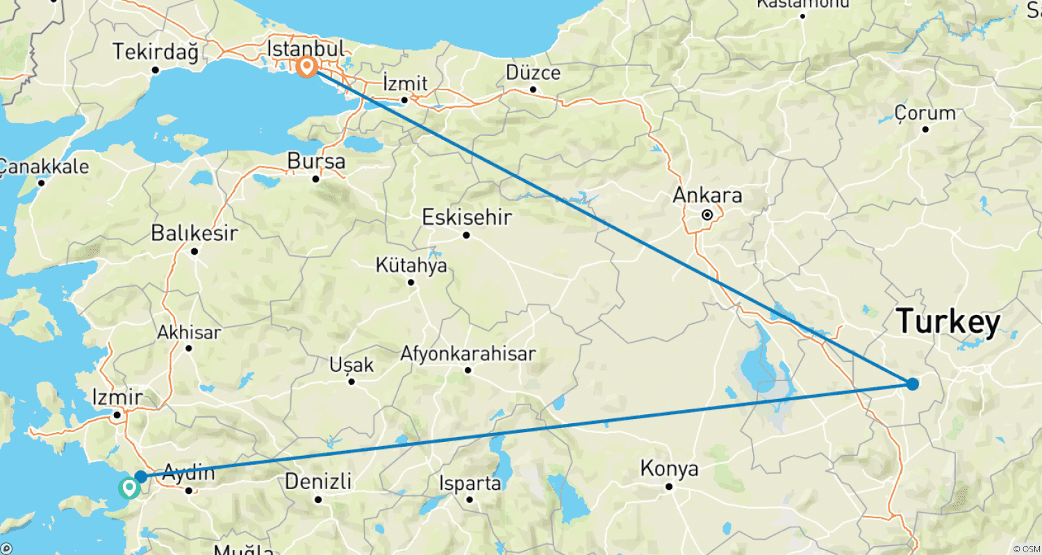 Mapa trasy: 4-dniowa wycieczka z Selcuk / Kusadasi do Kapadocji