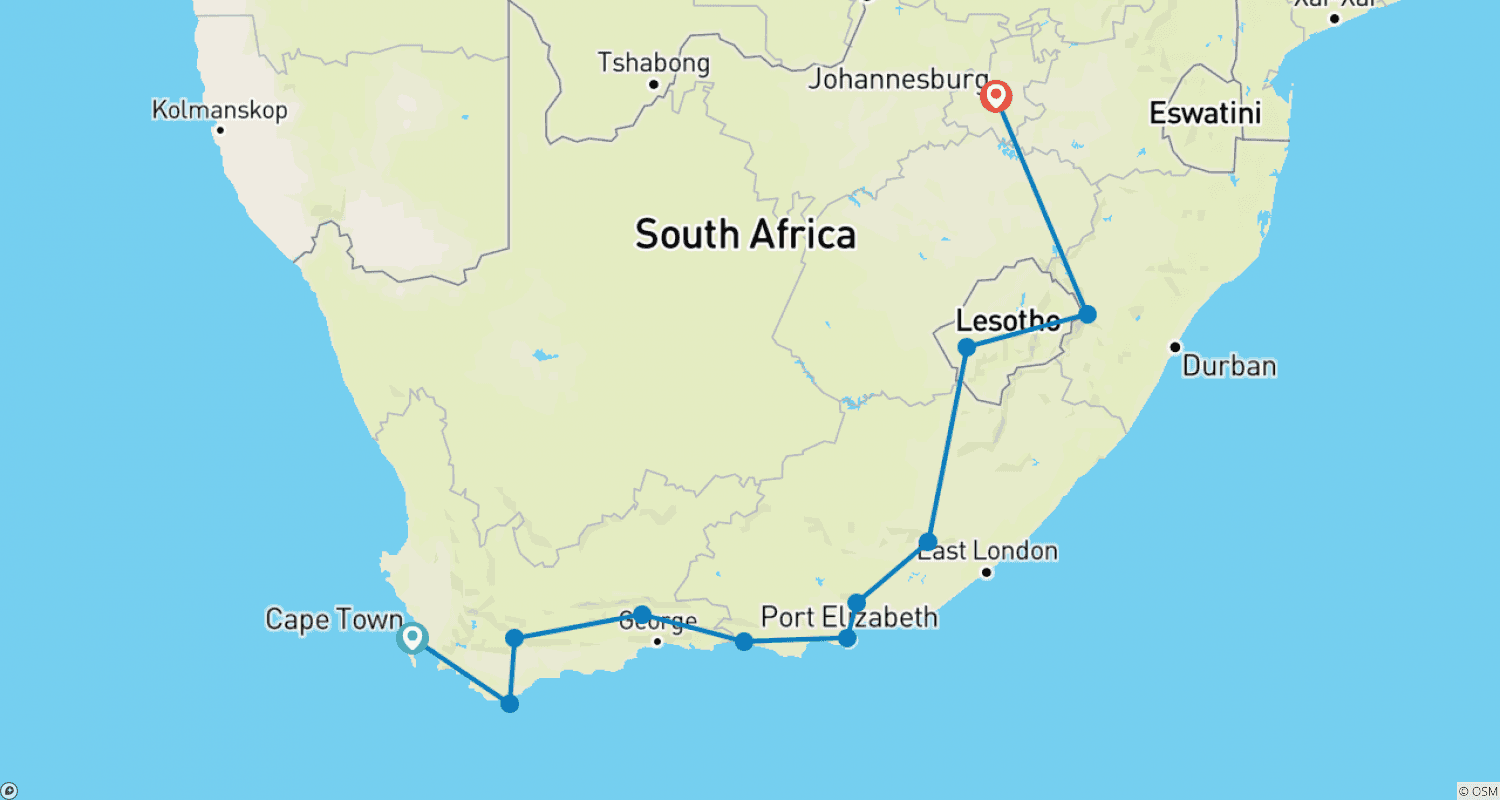 Mapa do percurso de The Garden Route