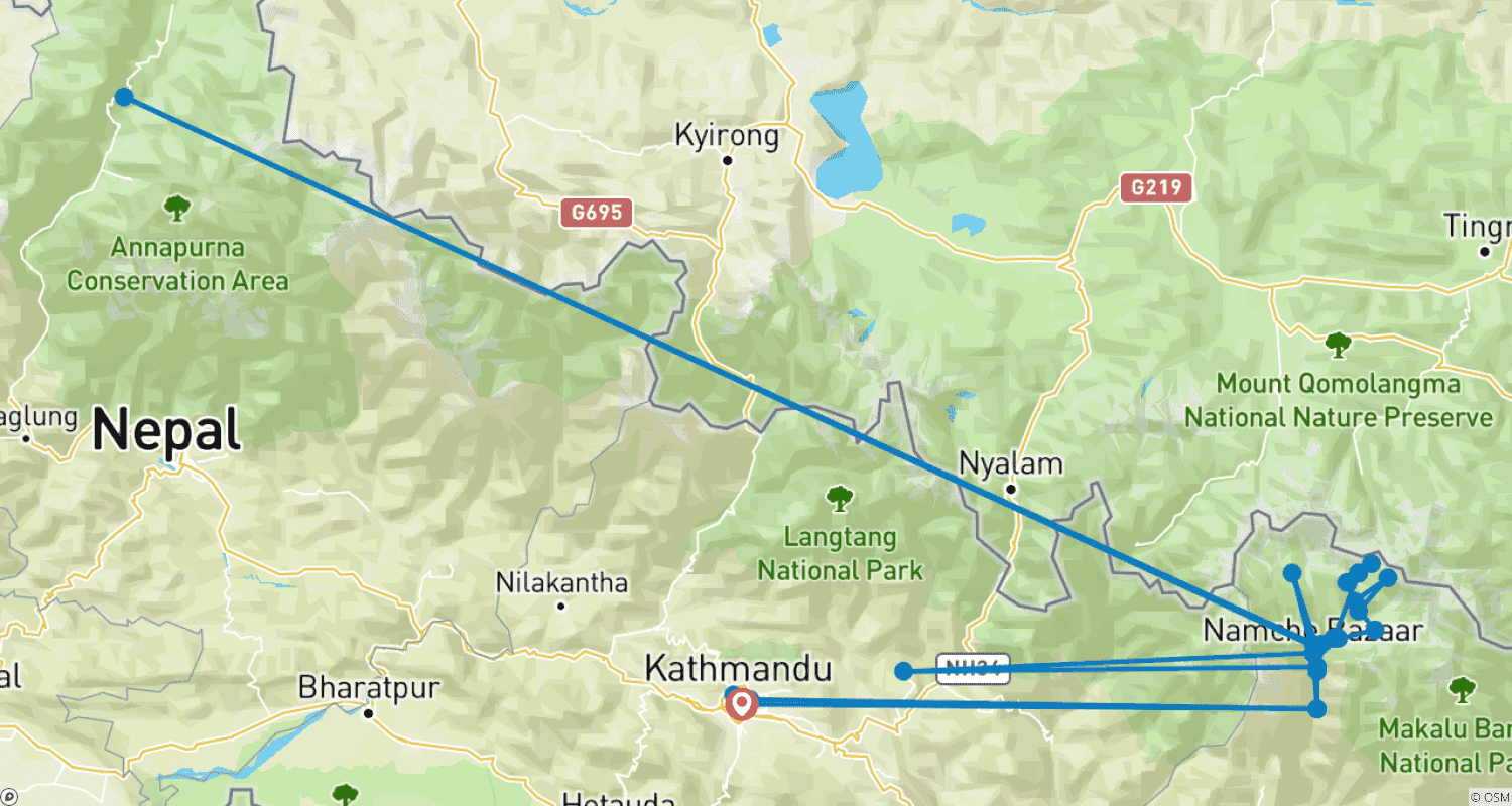 Mapa trasy: Luksusowy Trek do Bazy pod Mount Everestem z Noclegami w Schroniskach