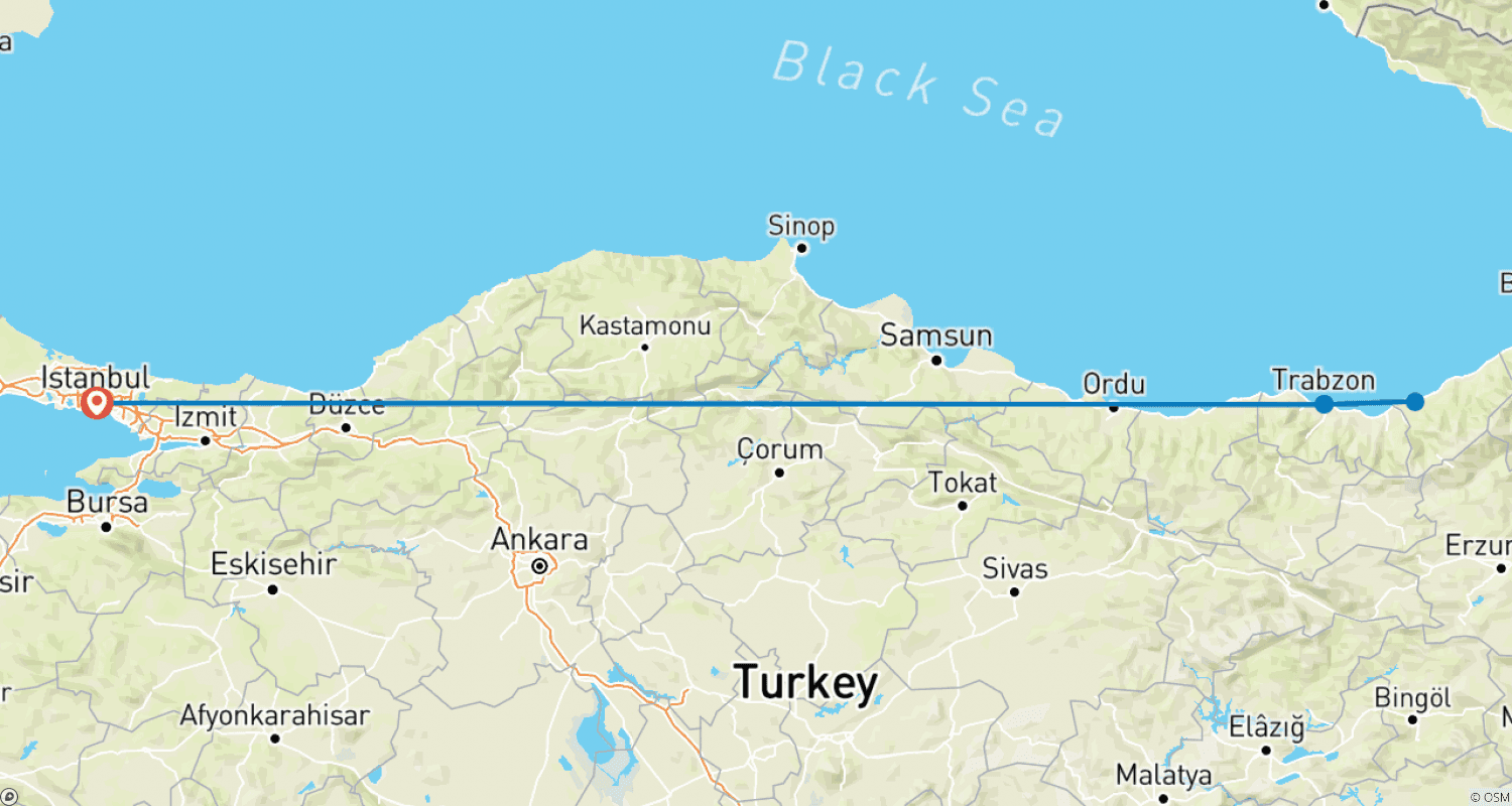 Mapa do percurso de Istambul ao Mar Negro: Excursão Privada de 4 Dias