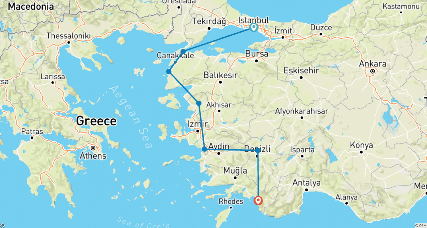 Mapa trasy: Stambuł do Fethiye