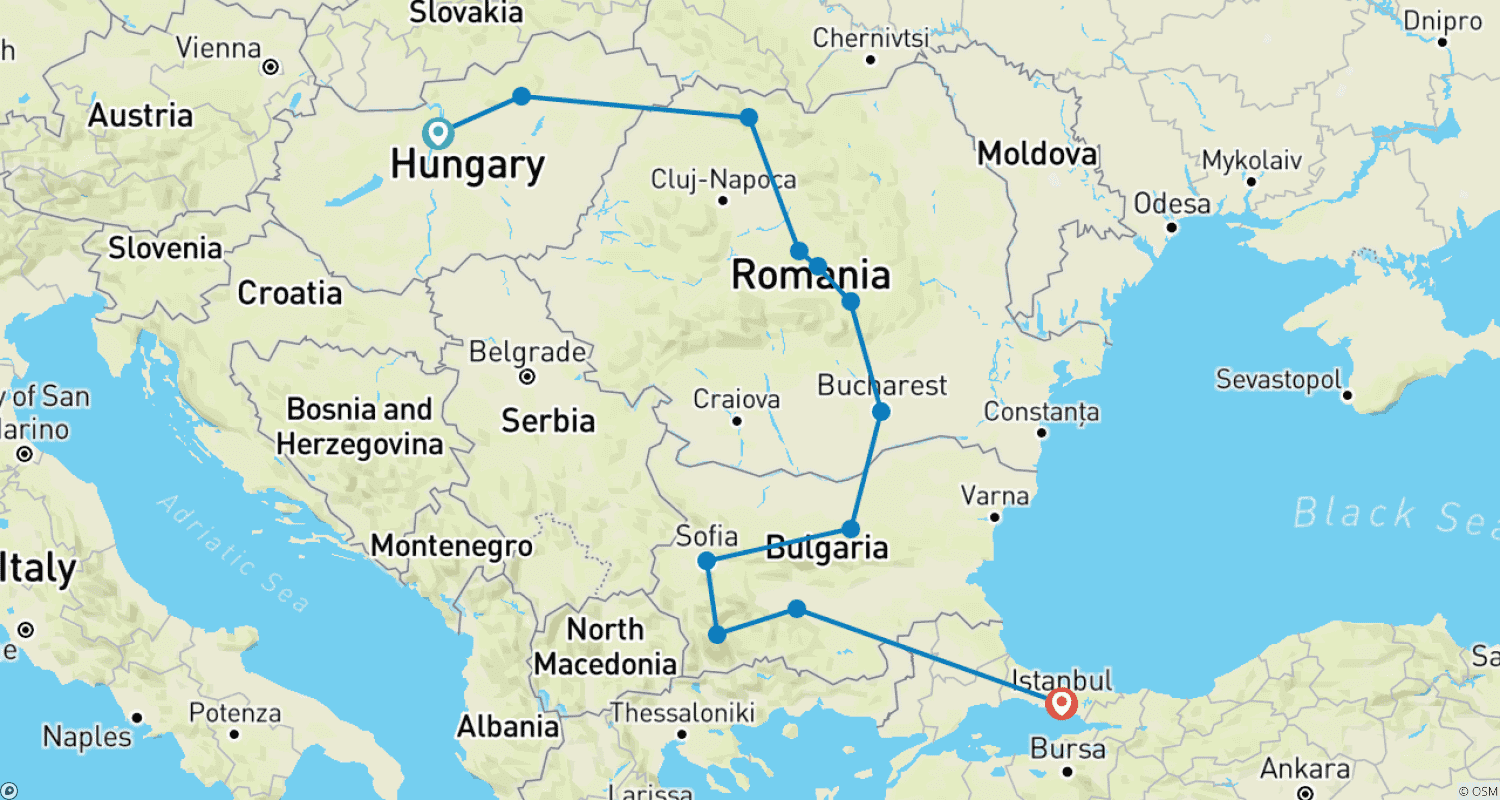 Mapa do percurso de Explorador da Europa Oriental
