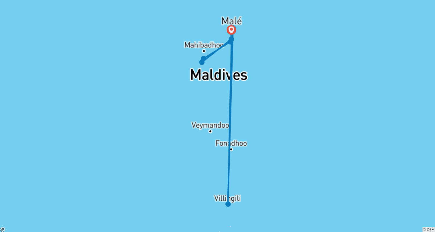 Mapa do percurso de 7N Cruzeiro de Conservação de Tubarões-Baleia nas Maldivas