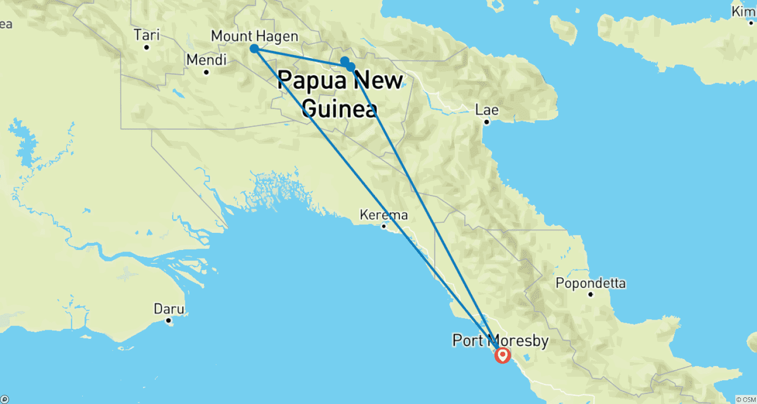 Mapa do percurso de Excursão Cultural Papua Nova Guiné: Goroka Show & Kalam Festival