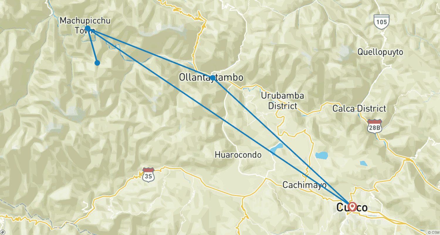 Mapa do percurso de Trilha Lares para Machu Picchu 5D/4N