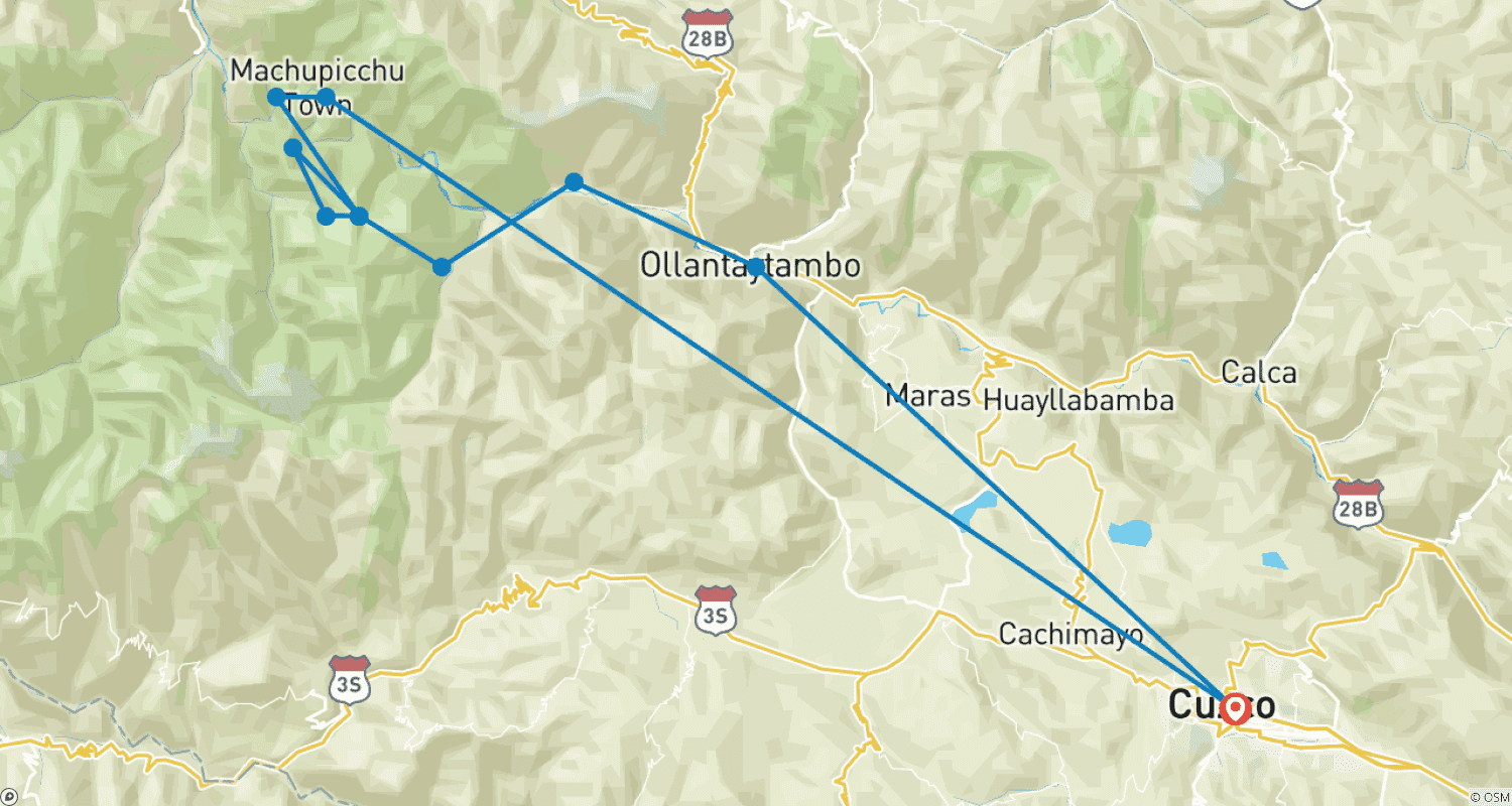 Mapa trasy: Wyprawa na Szlak Inków do Machu Picchu 4D/3N