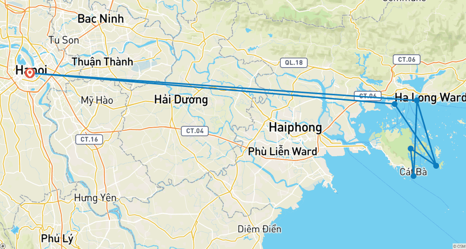 Mapa do percurso de Cruzeiro pela Baía de Halong 3 Dias/2 Noites
