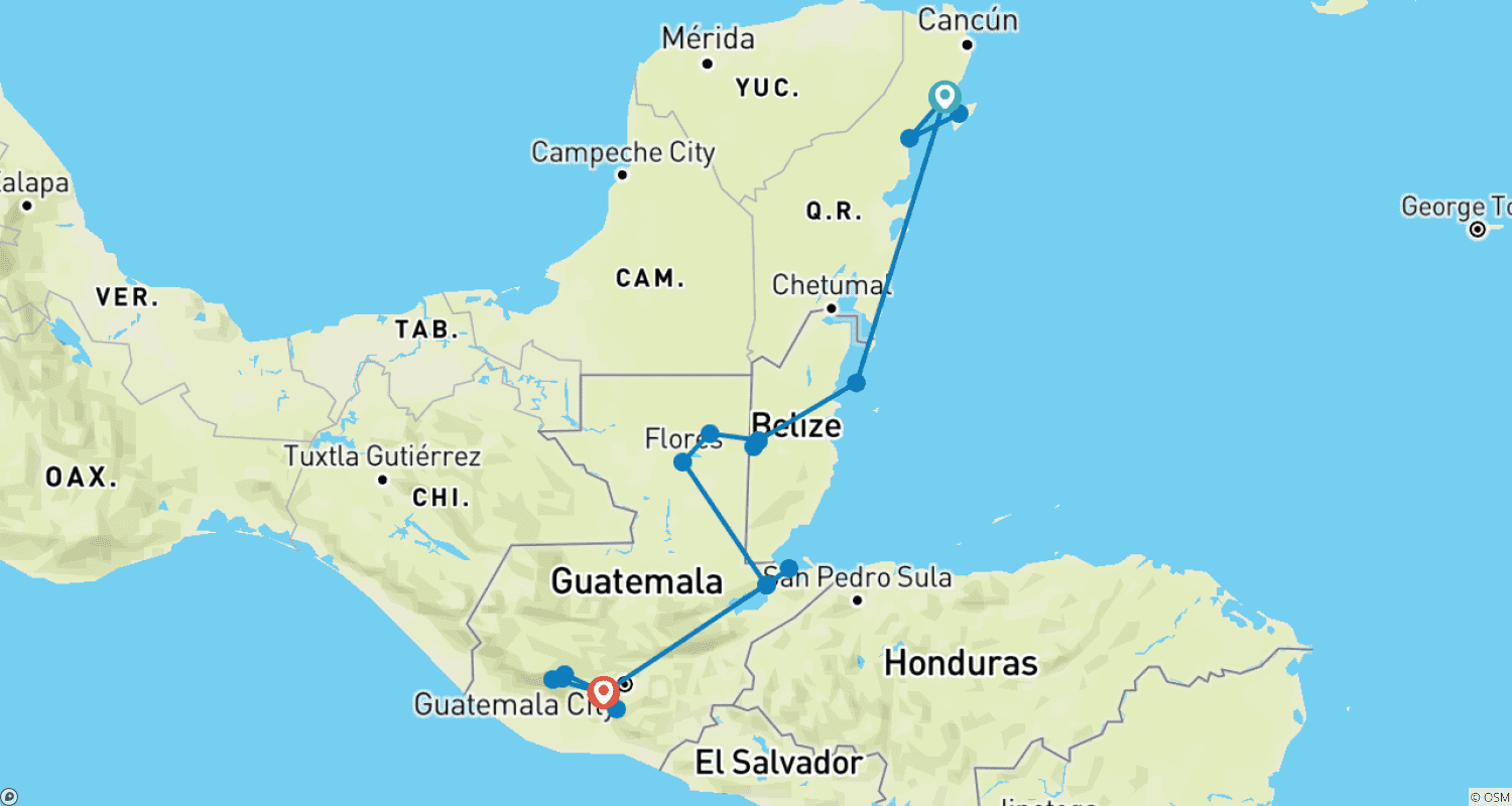 خريطة مسار Mayan Sun Southbound: رحلات بالقارب والآثار