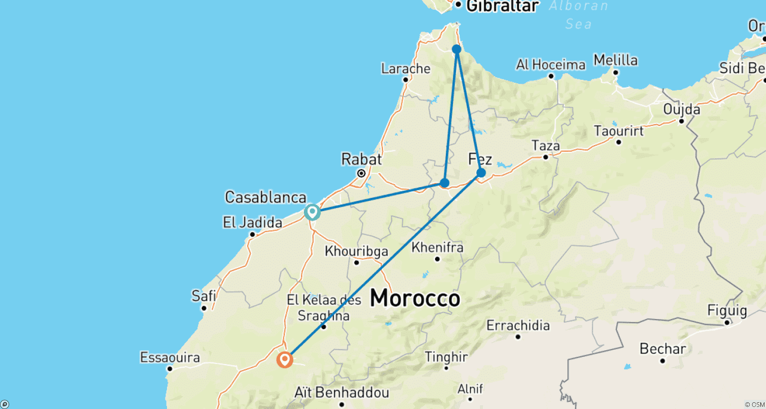 Mapa do percurso de O Melhor de Marrocos (Hotéis 4 Estrelas)