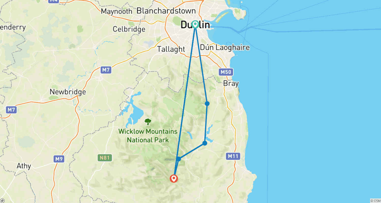 Mapa trasy: Szlak Wicklow Way: Samodzielna wycieczka 5-dniowa