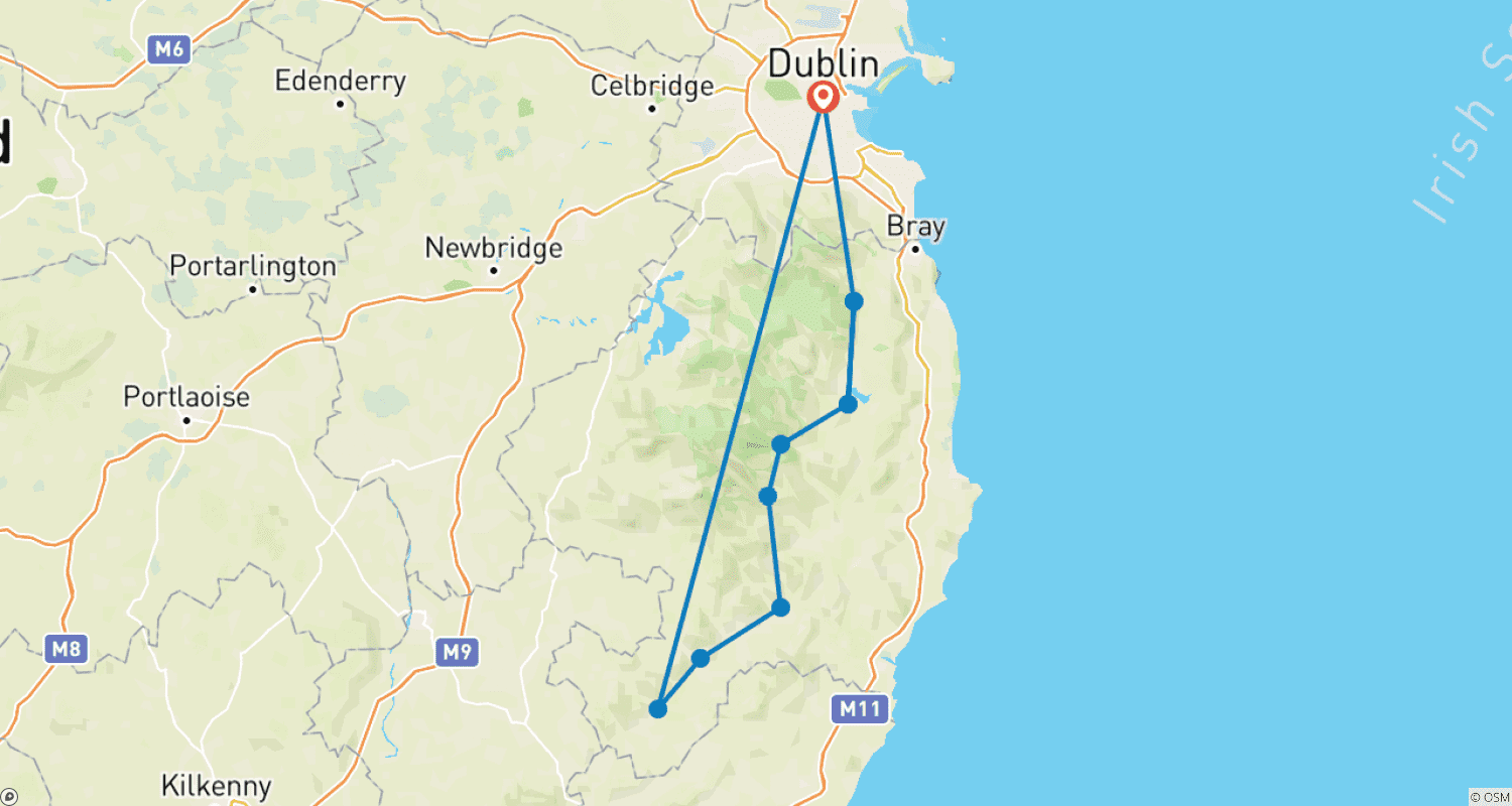 Mapa trasy: The Wicklow Way: Samodzielna wycieczka 8-dniowa