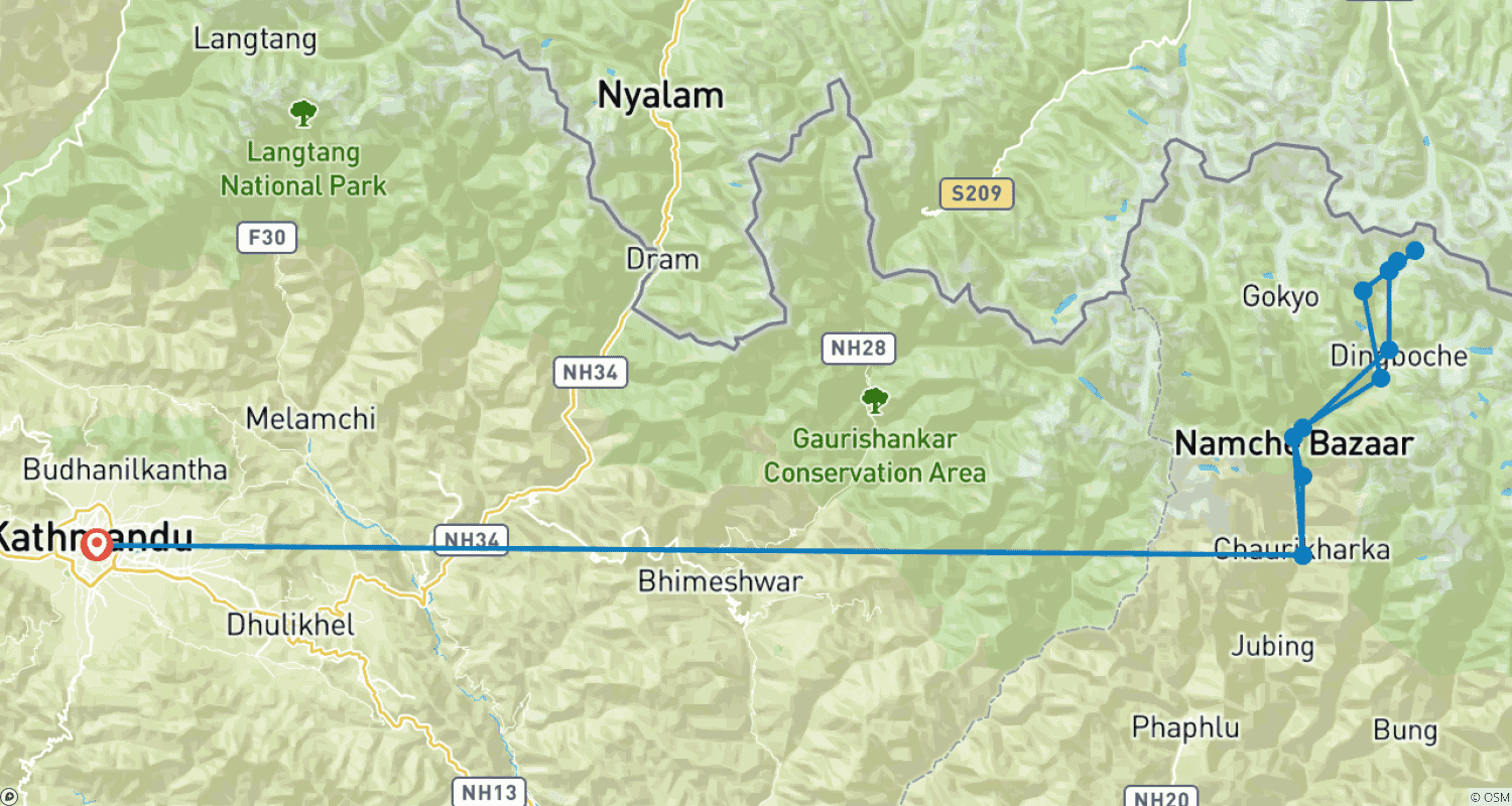 Mapa do percurso de Caminhada ao Acampamento Base do Everest: Viagem de 14 dias
