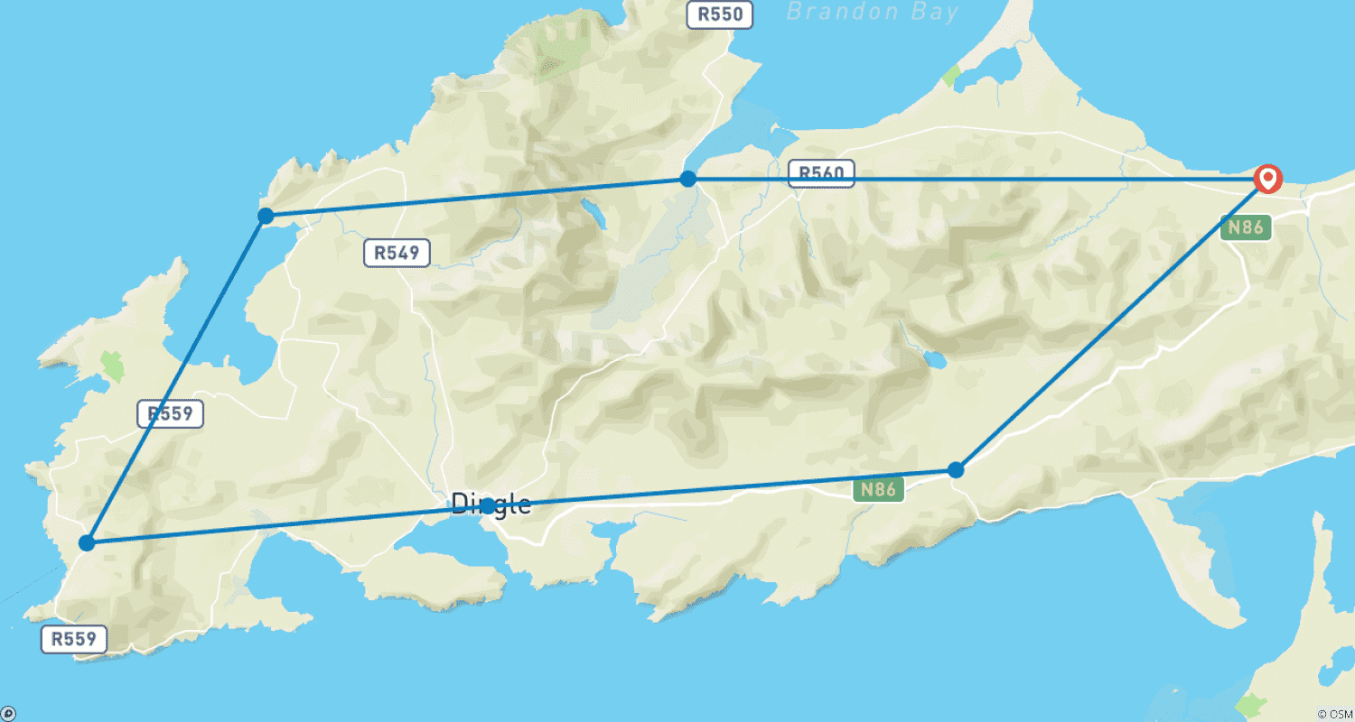 Mapa do percurso de The Dingle Way - Irlanda Autoguiada em 8 Dias