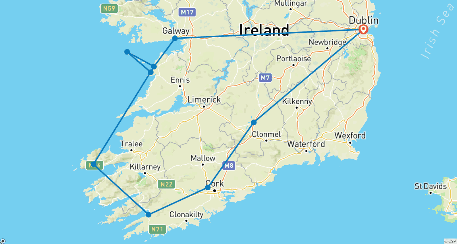 Mapa trasy: Wycieczka The Wild Atlantic Way po Irlandii
