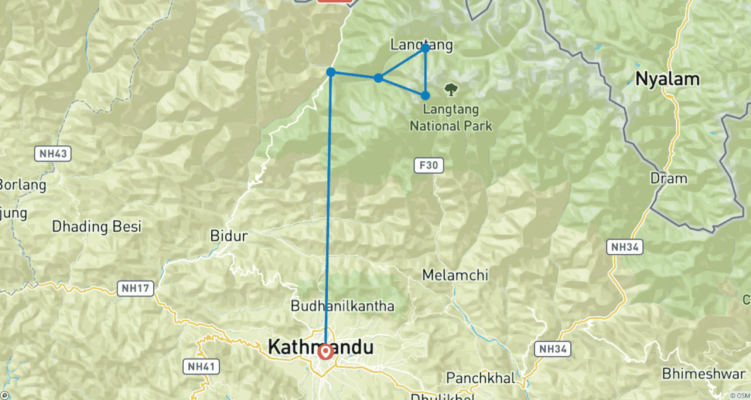 Mapa trasy: Trekking w Dolinie Langtang