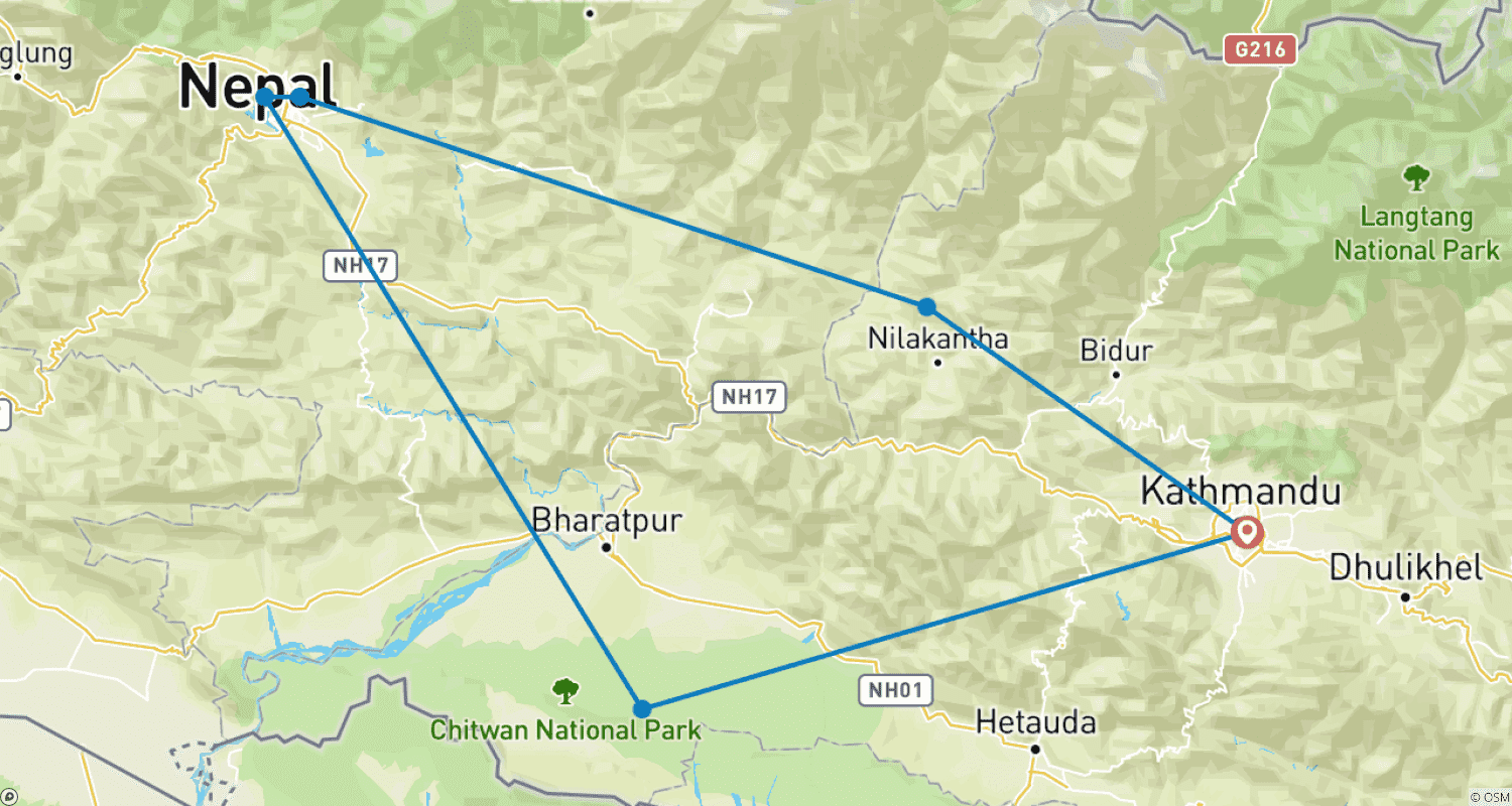 Mapa do percurso de Excursão de 10 dias à Comunidade Agrícola no Nepal