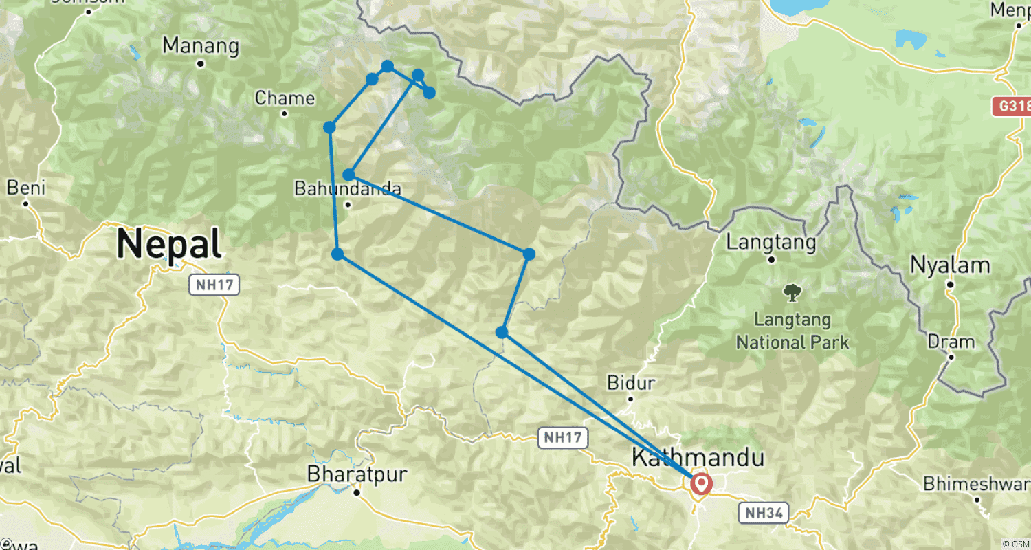 Mapa trasy: 14-dniowy plan trekkingu po Szlaku Manaslu i Przełęczy Larkya La