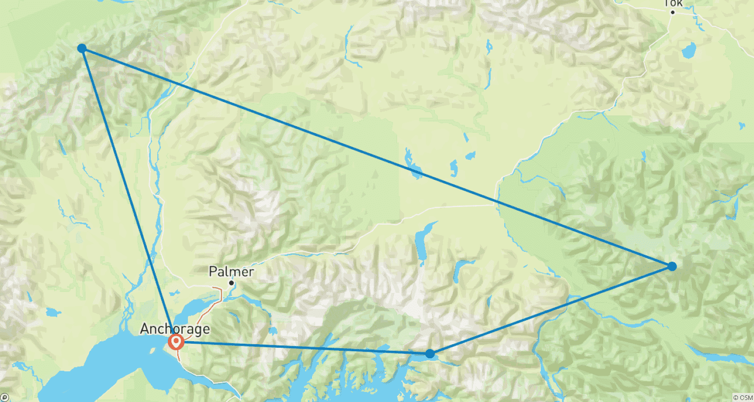 Mapa trasy: Ekspedycja Alaska Denali – 12 dni