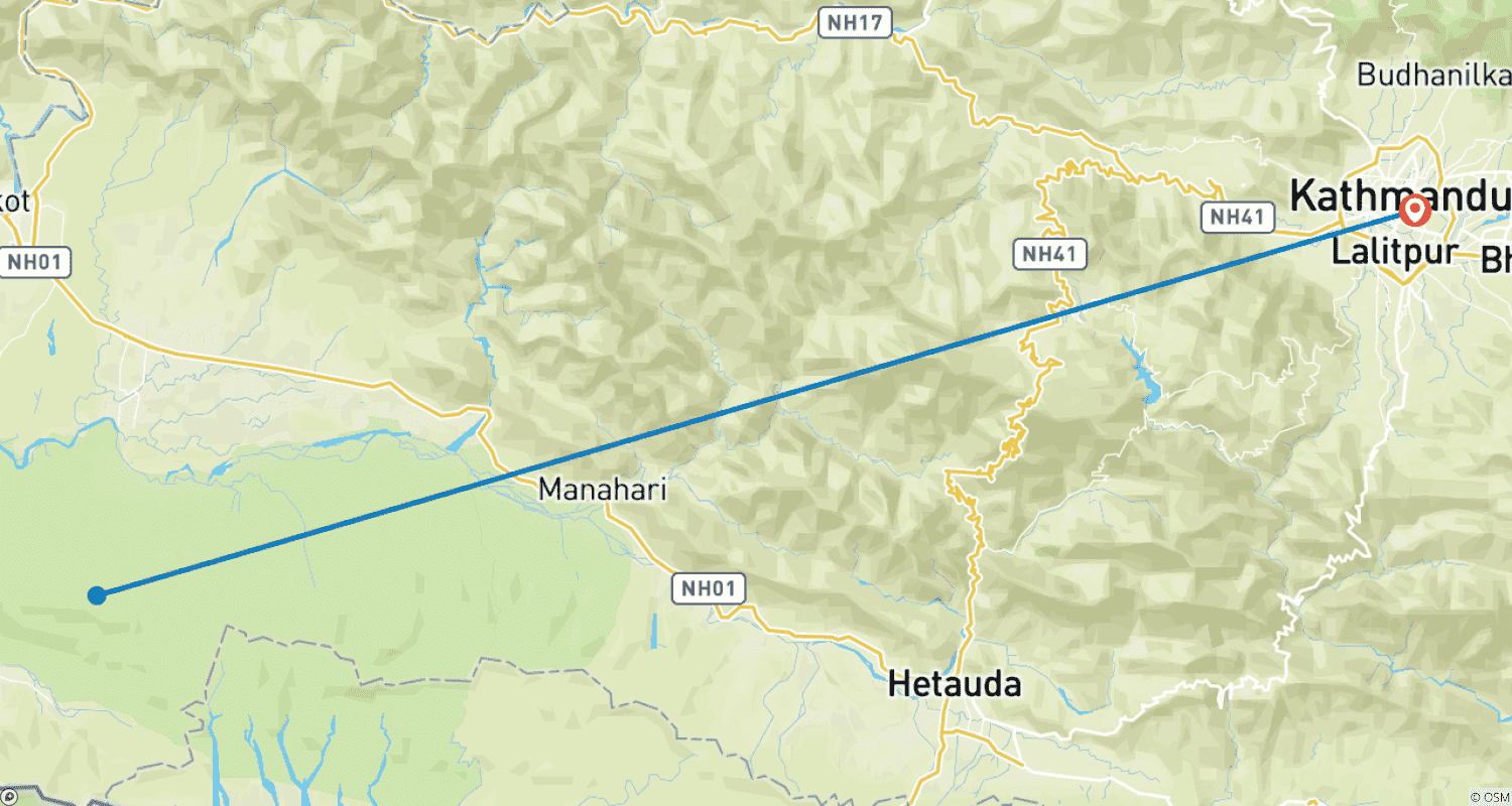 Mapa do percurso de Parque Nacional de Chitwan