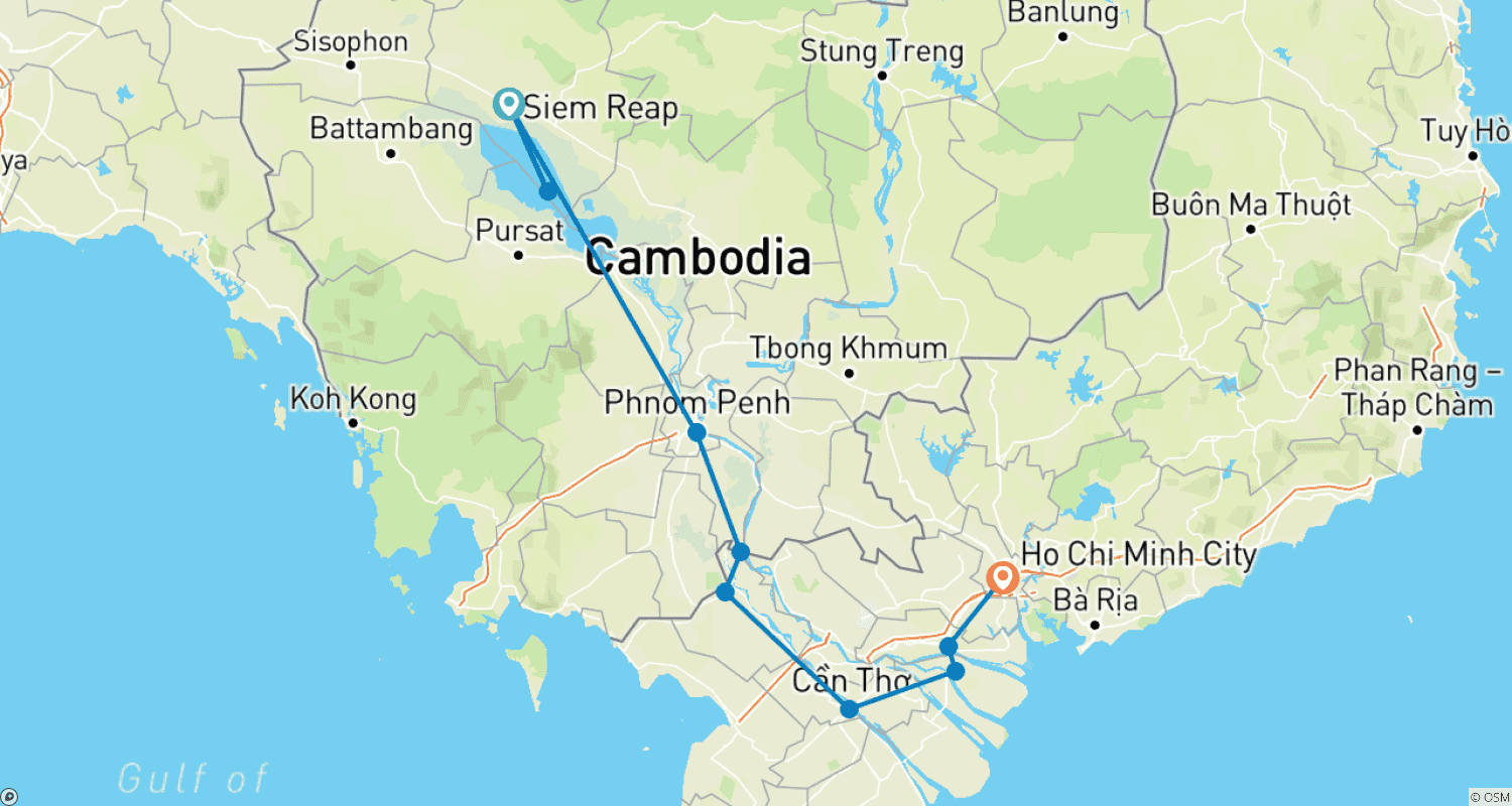 Mapa trasy: Przygoda na rzece Mekong 7 dni