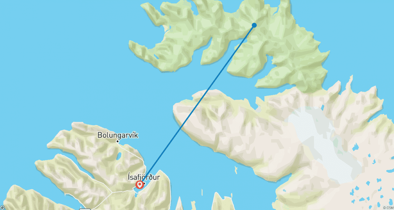 Mapa do percurso de Alturas e Vistas de Hornvík