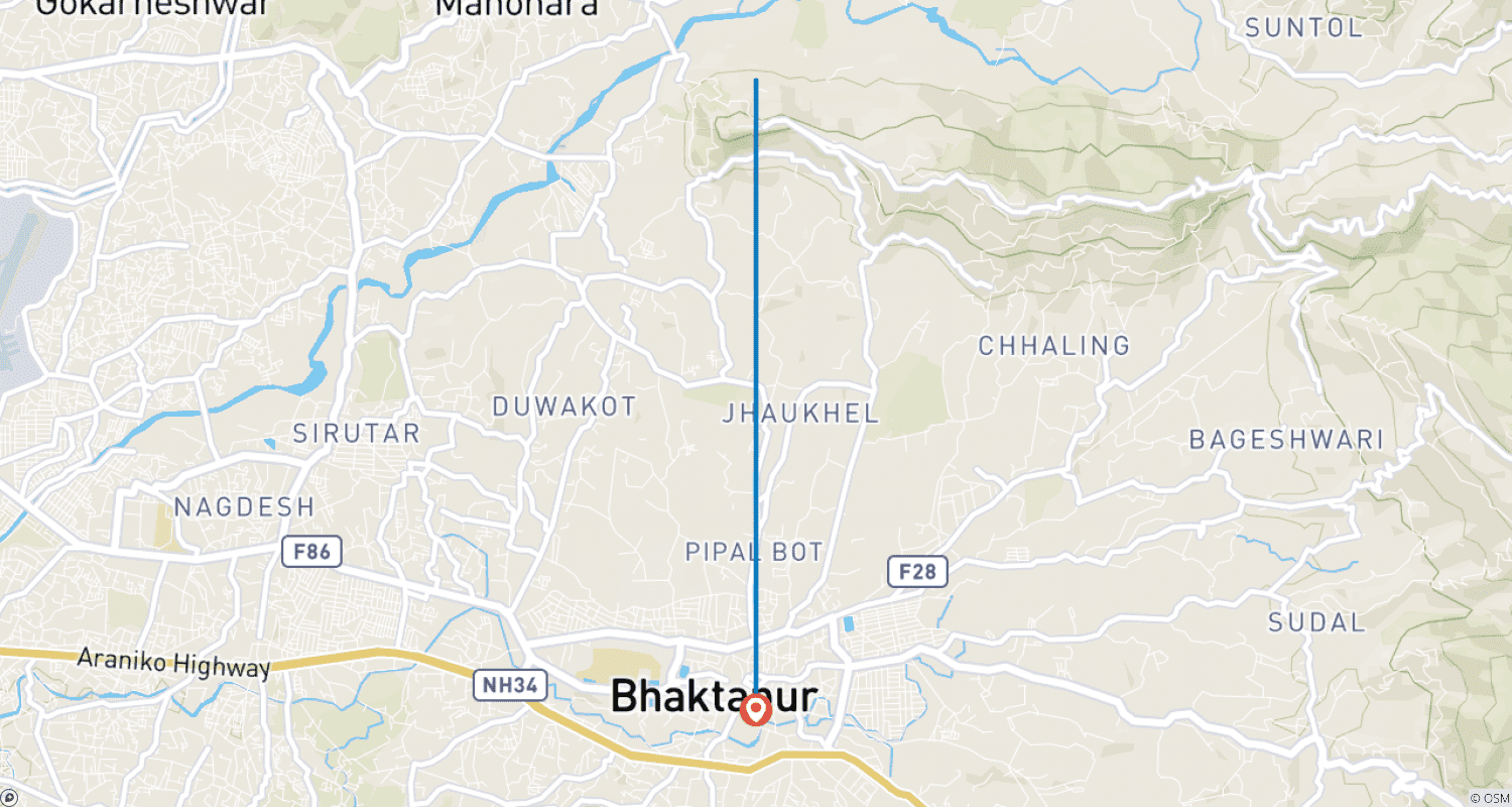 Mapa do percurso de Excursão de 5 horas aos Locais de Patrimônio Cultural de Changu Narayan e Bhaktapur