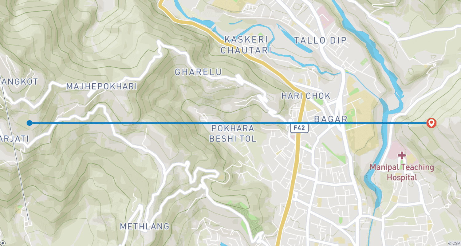 Mapa do percurso de Passeio de Parapente Curto de 25 a 30 Minutos de Sarangkot, Pokhara