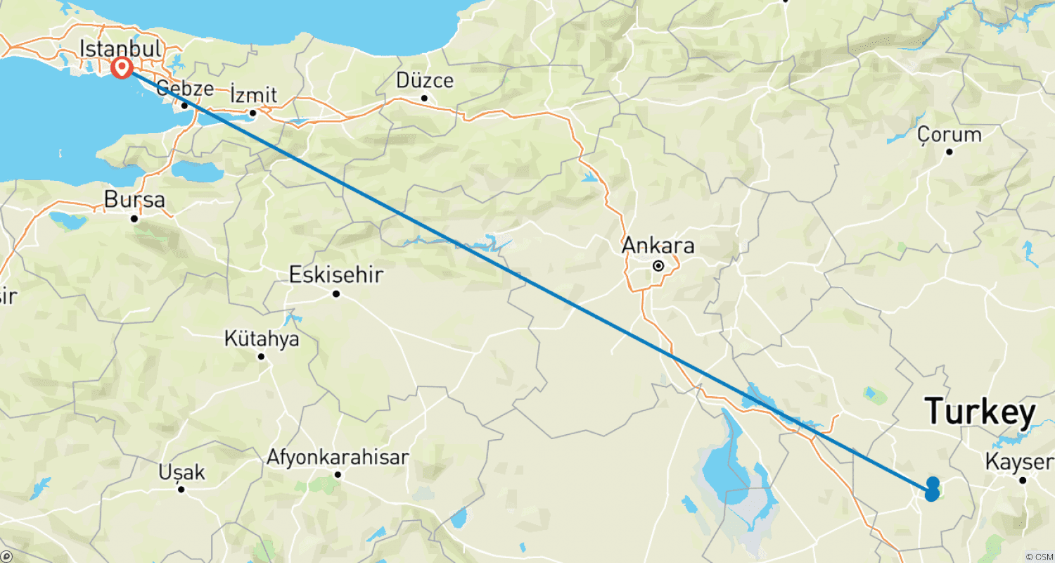 Mapa do percurso de Aventura em Istambul e Capadócia 5D/4N