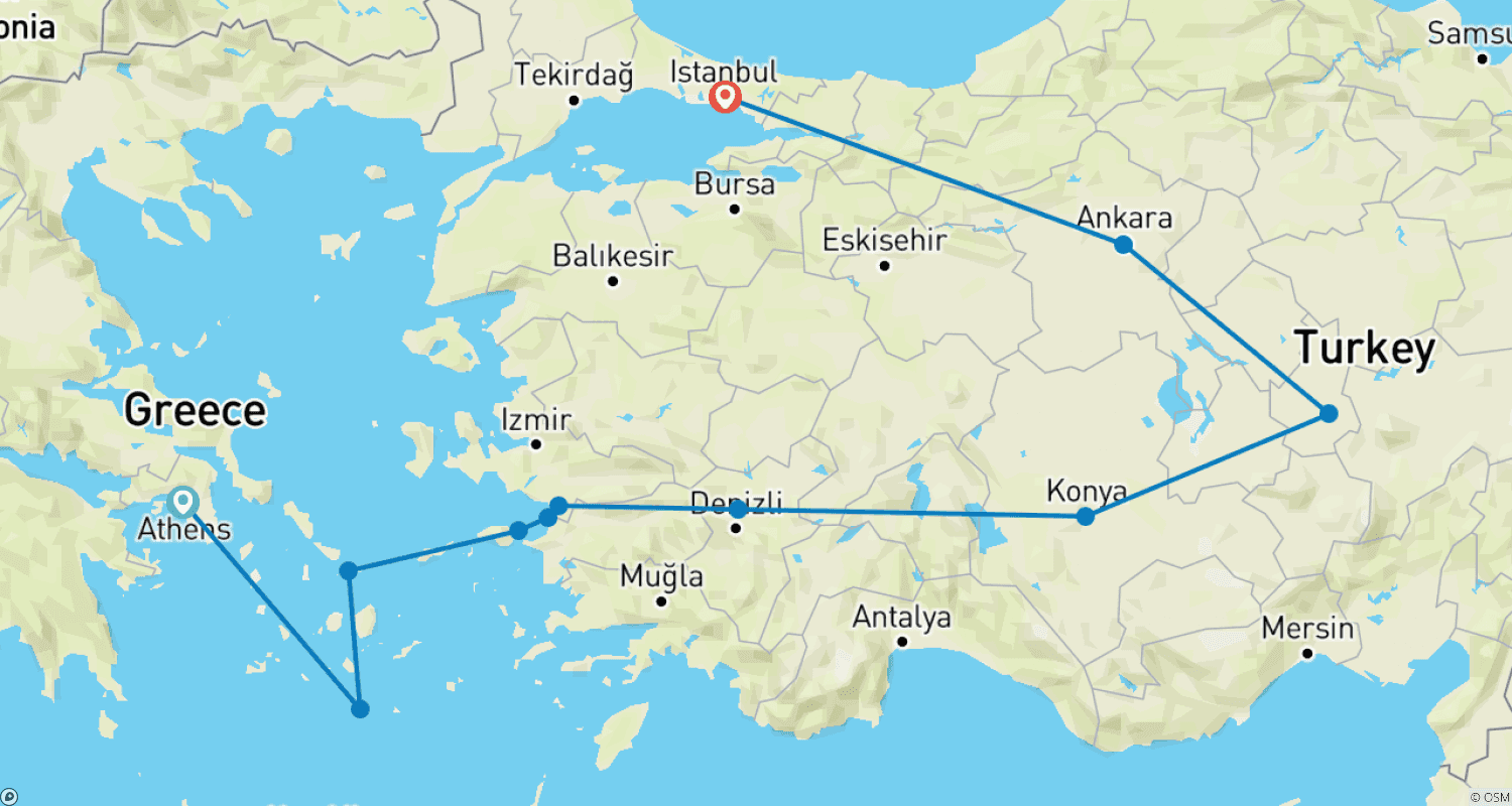 Mapa do percurso de Clássico Turquia e Ilhas Gregas