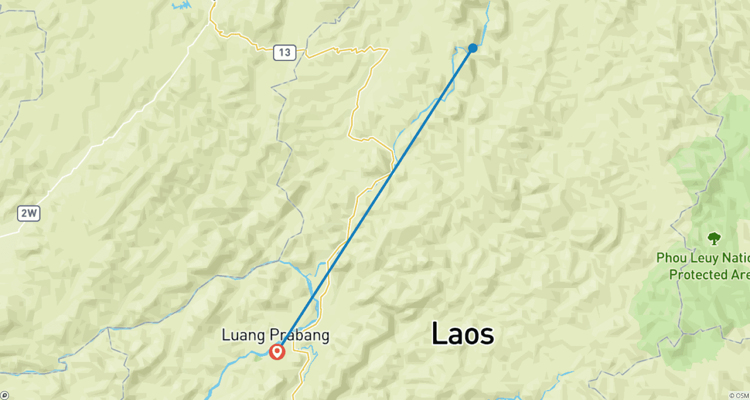 Mapa do percurso de Norte do Laos: Conservação da Vida Selvagem, Permacultura e Prática de Meditação com Monges