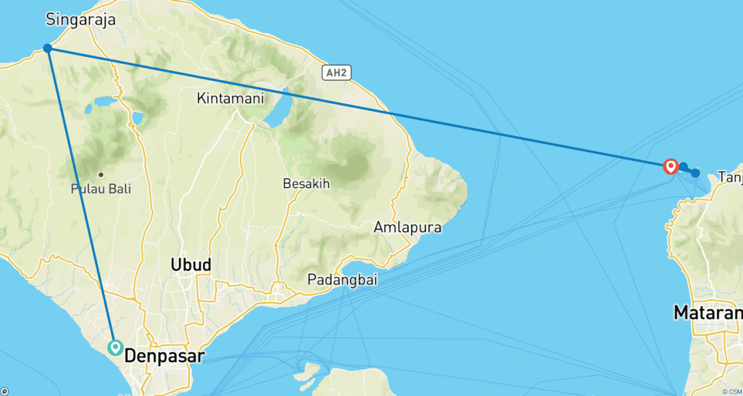 Mapa do percurso de Bali Introdução 9 Dias
