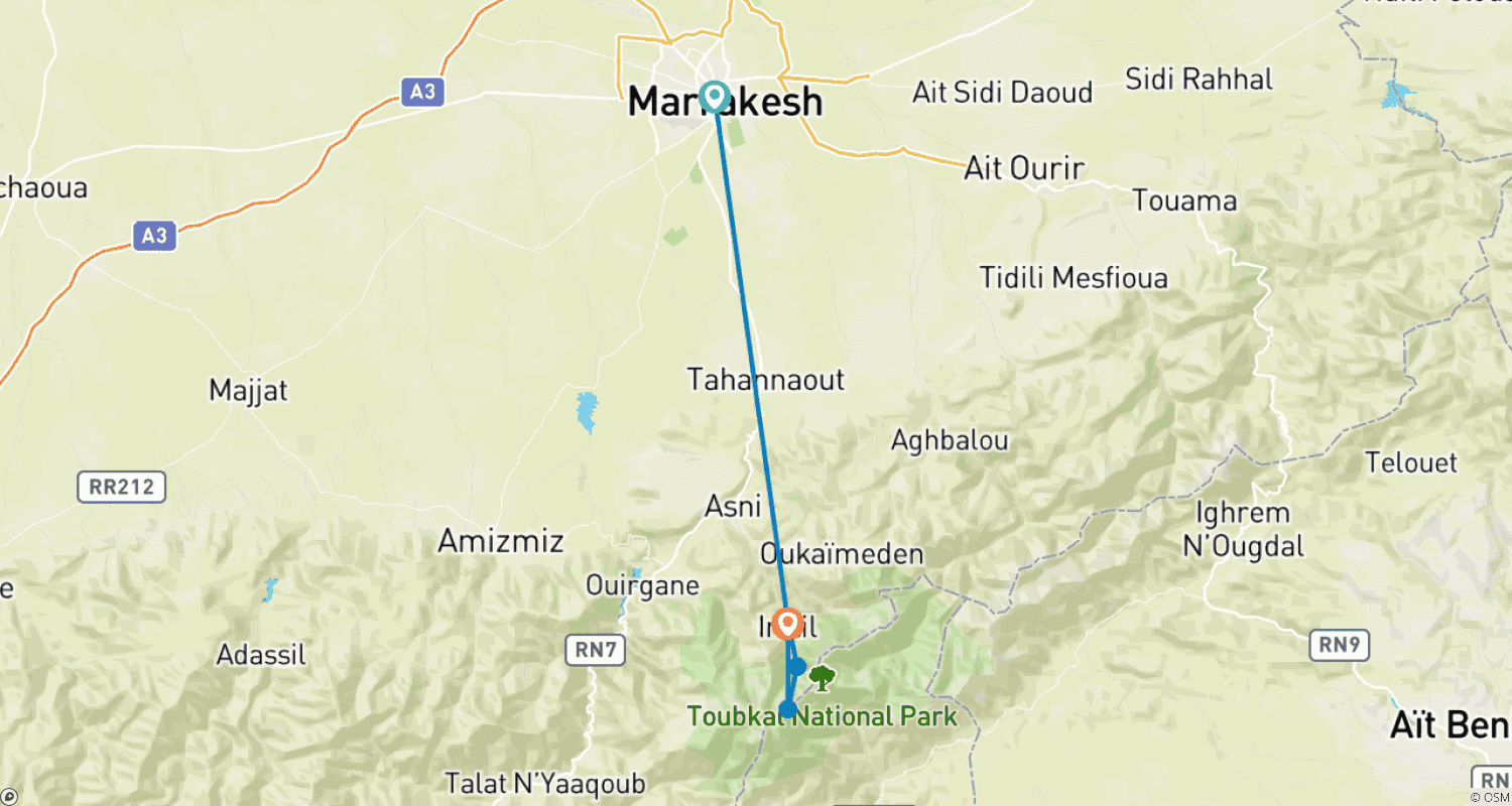 Mapa trasy: Trekking na Toubkal (2 dni)