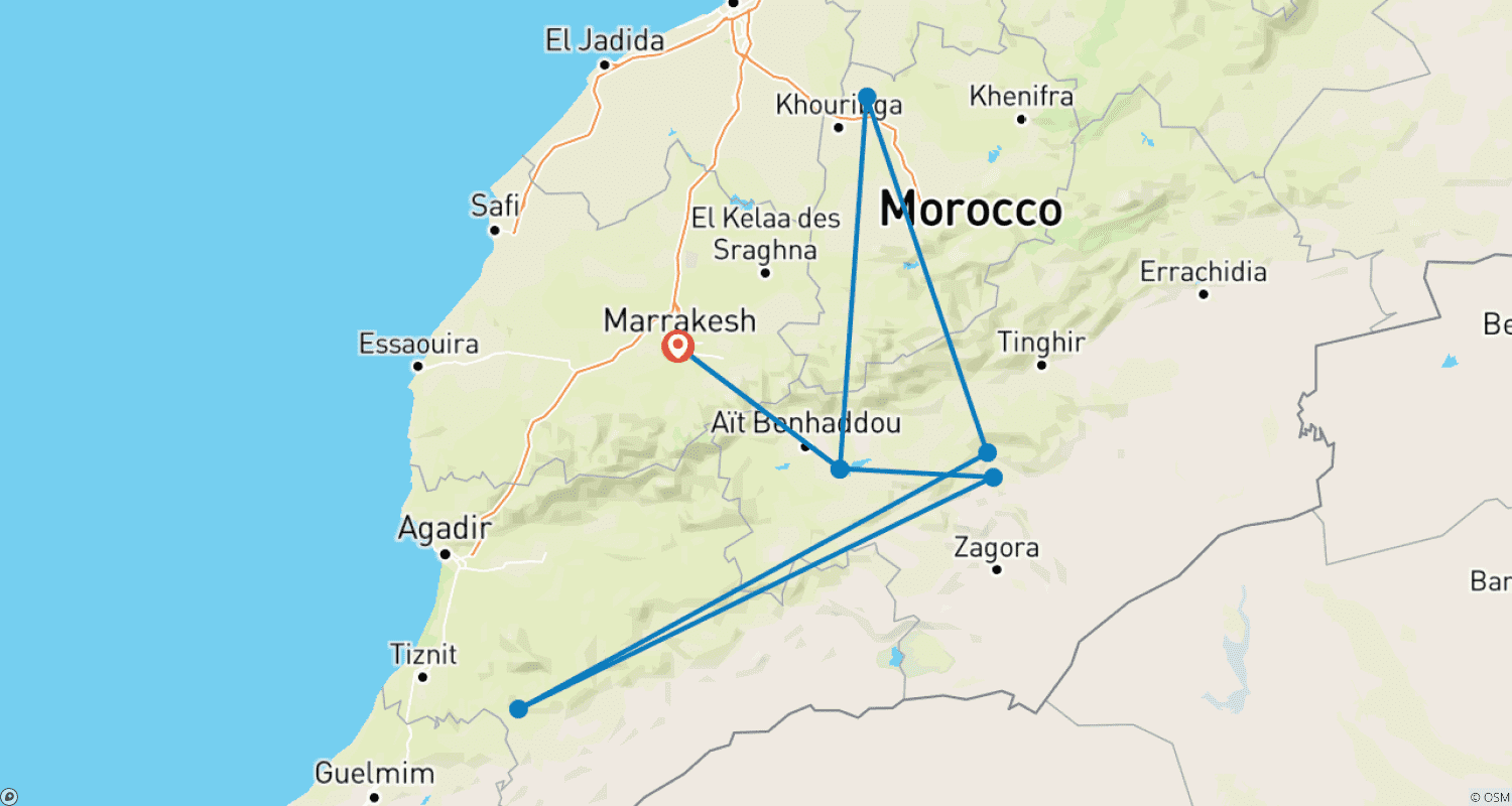 Mapa do percurso de Caminhada Saghro (6 dias)