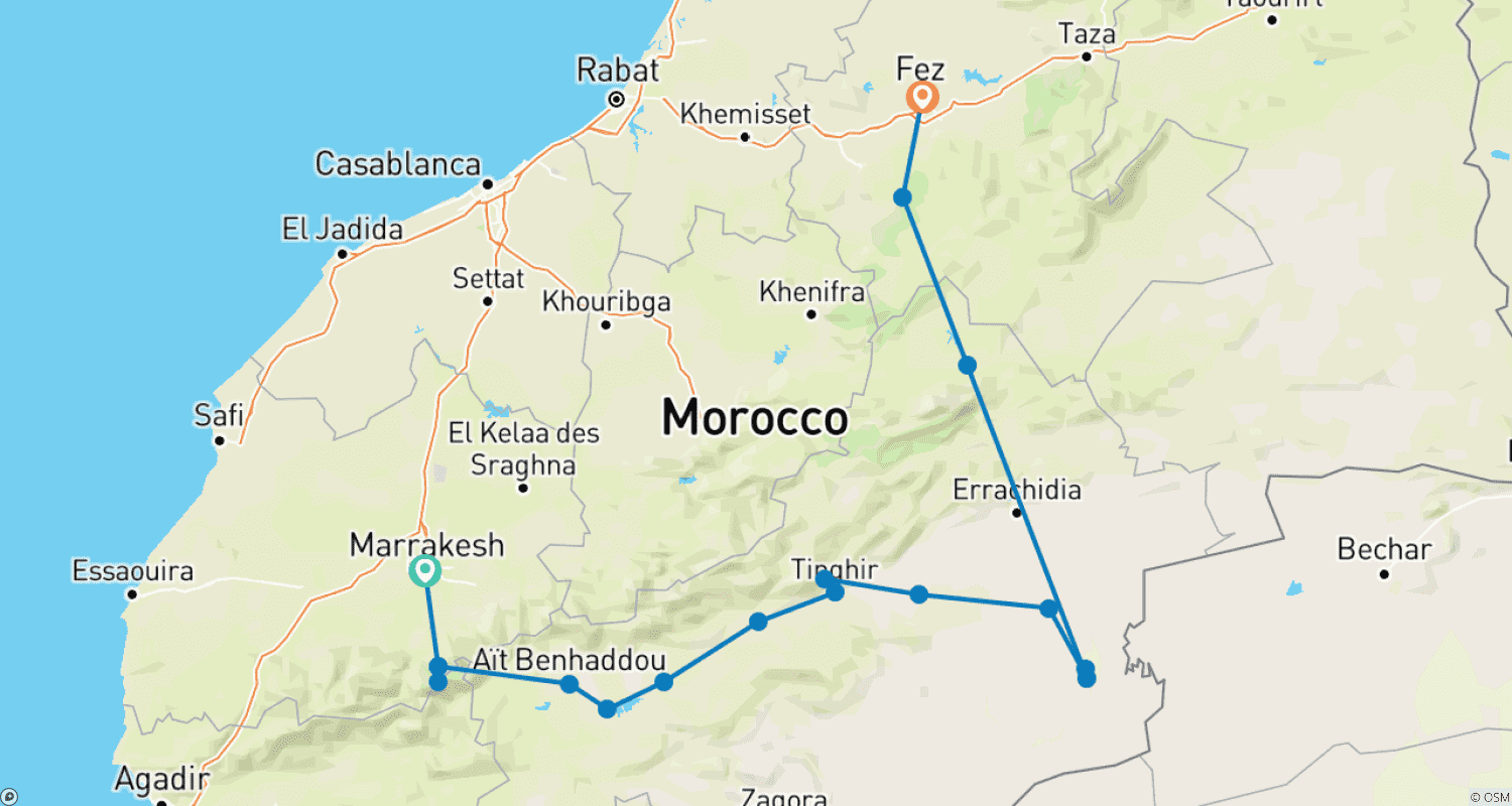 Mapa do percurso de Viagem Combinada de 6 dias