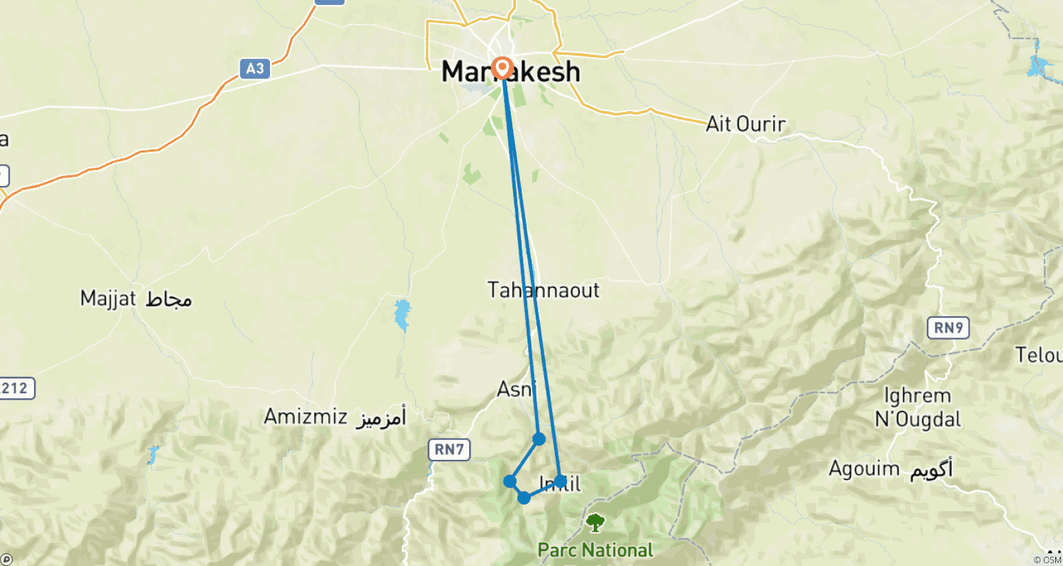 Mapa do percurso de Viagem em Família a Marrocos