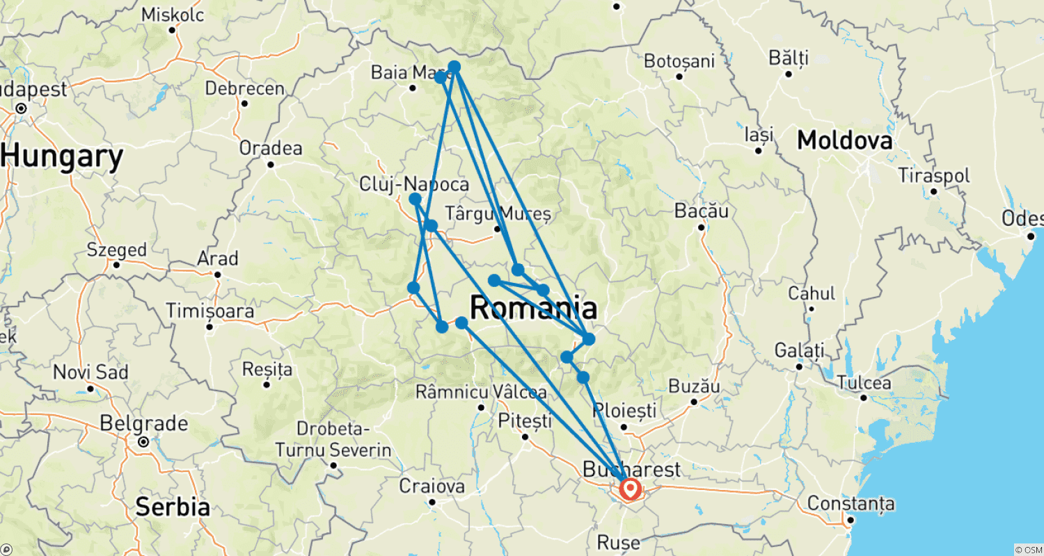 Mapa trasy: Klasyczna wycieczka po Rumunii (mała grupa)