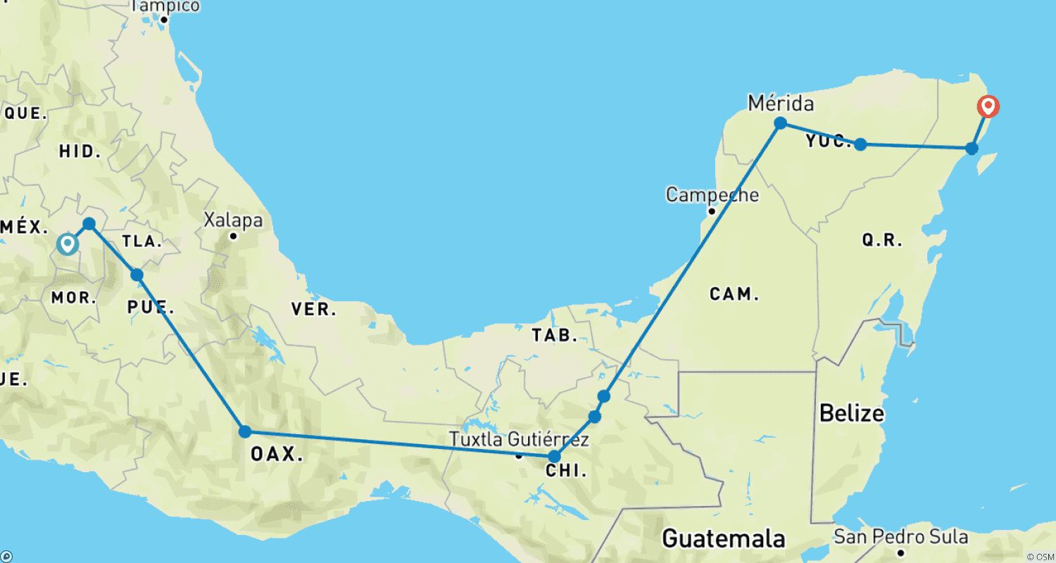 メキシコハイライト（メキシコシティ発）エクスプレス トラベルパスのルートマップ
